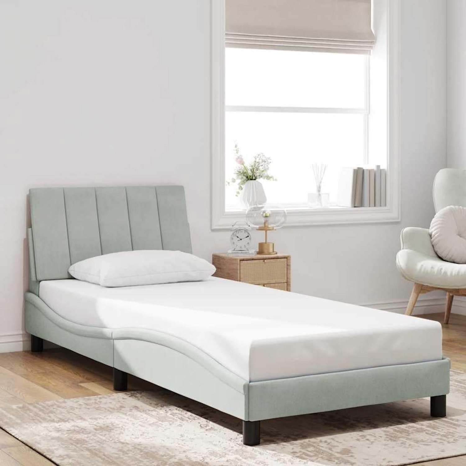 Bedframe zonder matras, lichtgrijs, 80 x 200 cm, fluweel met hoofdeinde en schuimkussen voor optimaal slaapcomfort en elegante inrichting
