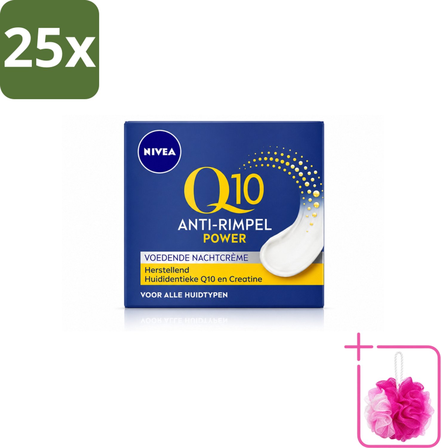 25 x NIVEA - Nachtcrème - Q10 POWER Anti-Rimpel - Voor alle huidtypen - Met Q10 & Creatine - 50 ml - Bulkverpakking - Anti-rimpel crème - Douchemop - Nachtcrème