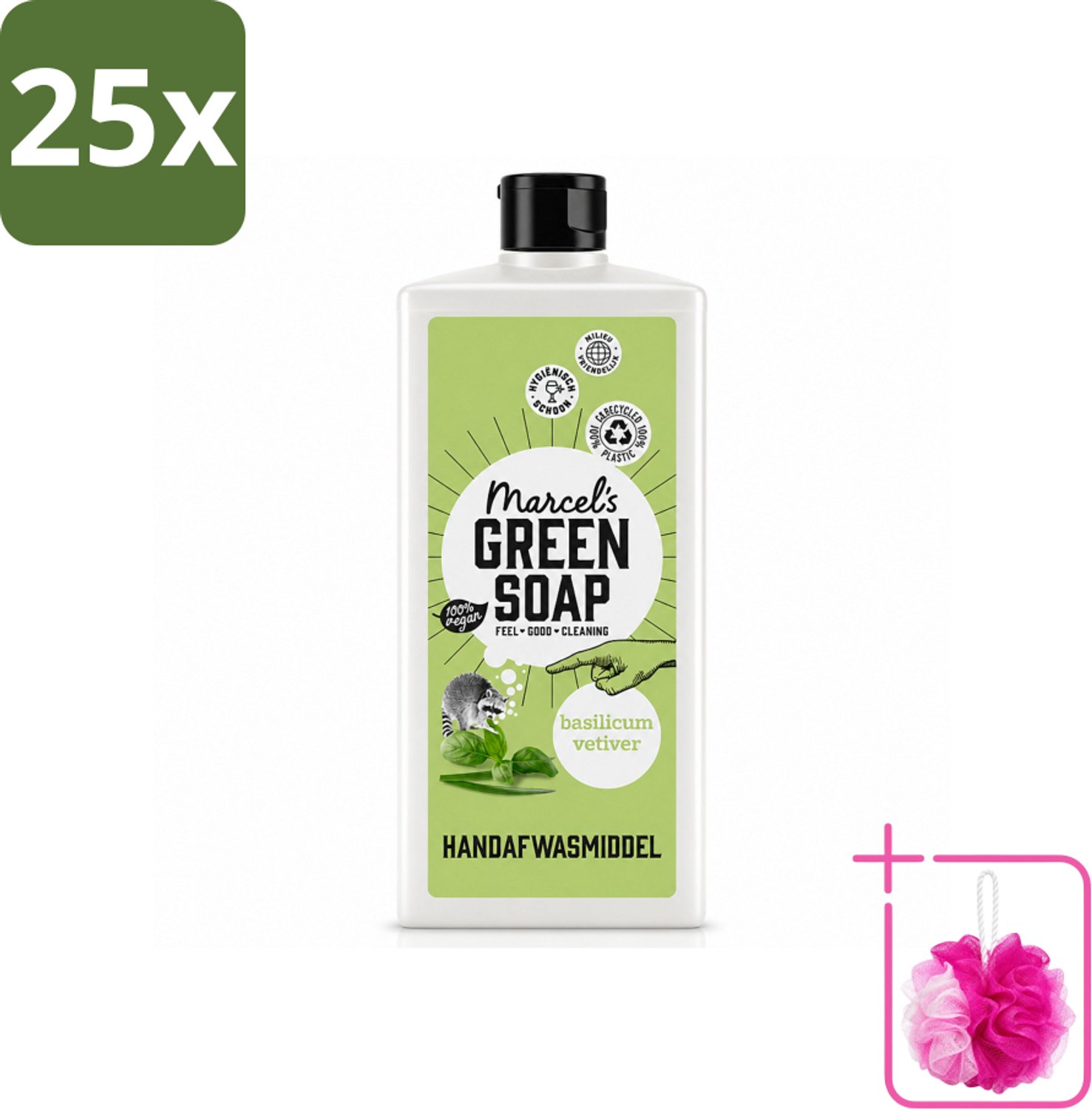 25 x Marcel's Green Soap - Afwasmiddel - Basilicum & Vetiver Gras - Plantaardig & duurzaam - 500 ml - Bulkverpakking - Afwasmiddel - Douchemop - Plantaardig afwasmiddel