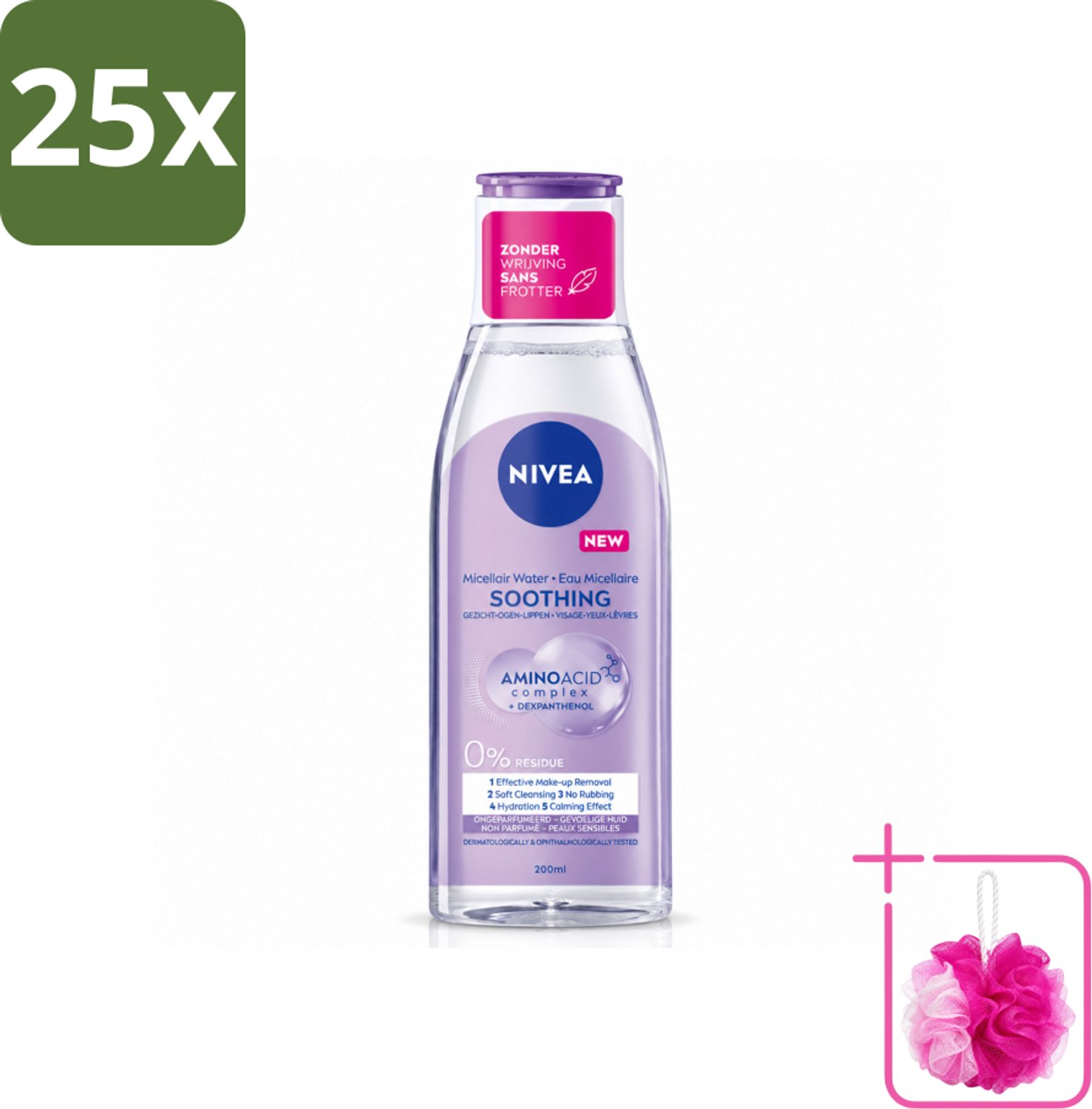 25 x NIVEA - Micellair Water - Gevoelige Huid - Anti-Restant - Verwijdert Waterbestendige Make-up - 200 ml - Bulkverpakking - Micellair water - Douchemop - Gevoelige huid