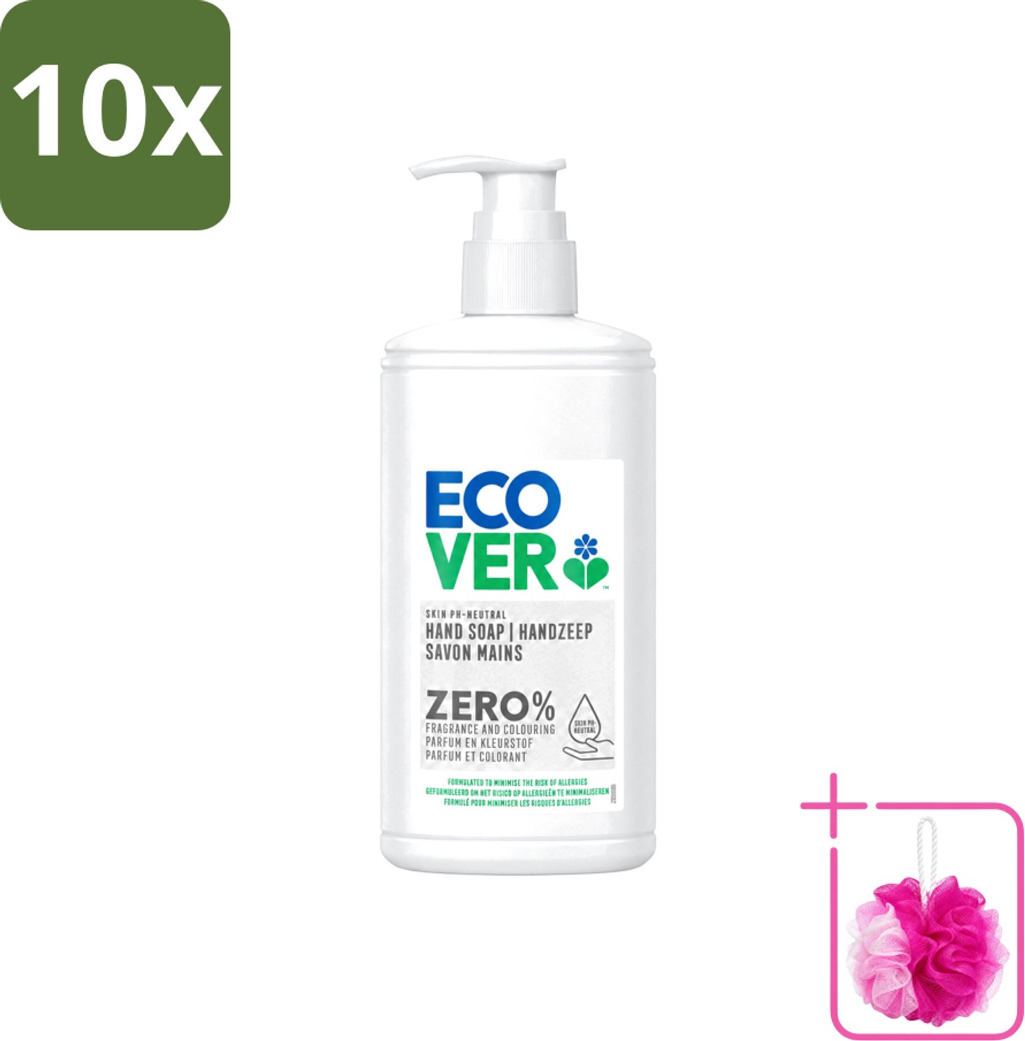 10 x Ecover - Handzeep ZERO - Parfumvrij - 250 ml - Bulkverpakking - Handzeep - Douchemop - Parfumvrije handzeep