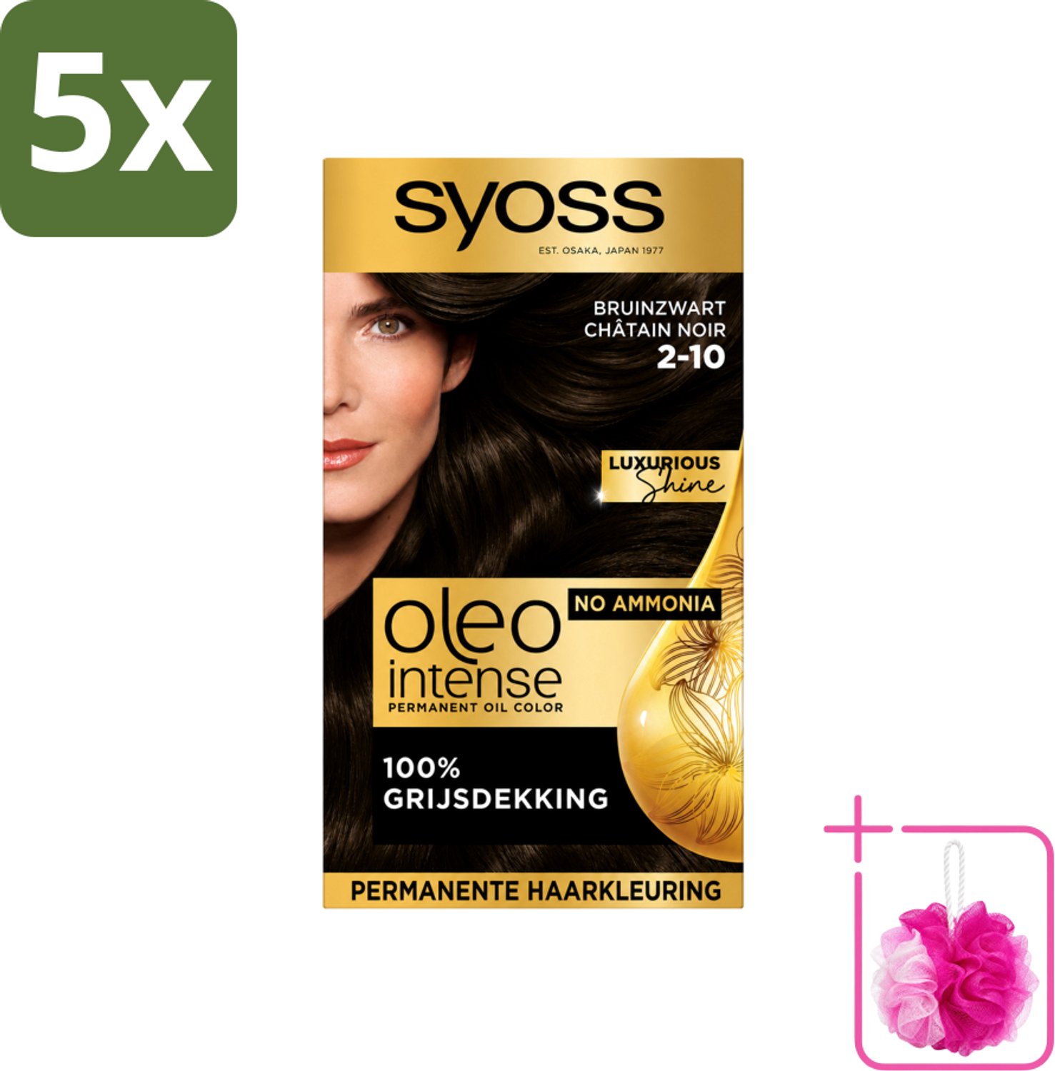 5 x SYOSS - Oleo Intense 2-10 - Haarverf - Permanente Haarkleuring - Bruinzwart - Langdurige Kleur - Bulkverpakking - Haarkleuren zonder ammoniak - Douchemop - Donkerbruin zwart haar
