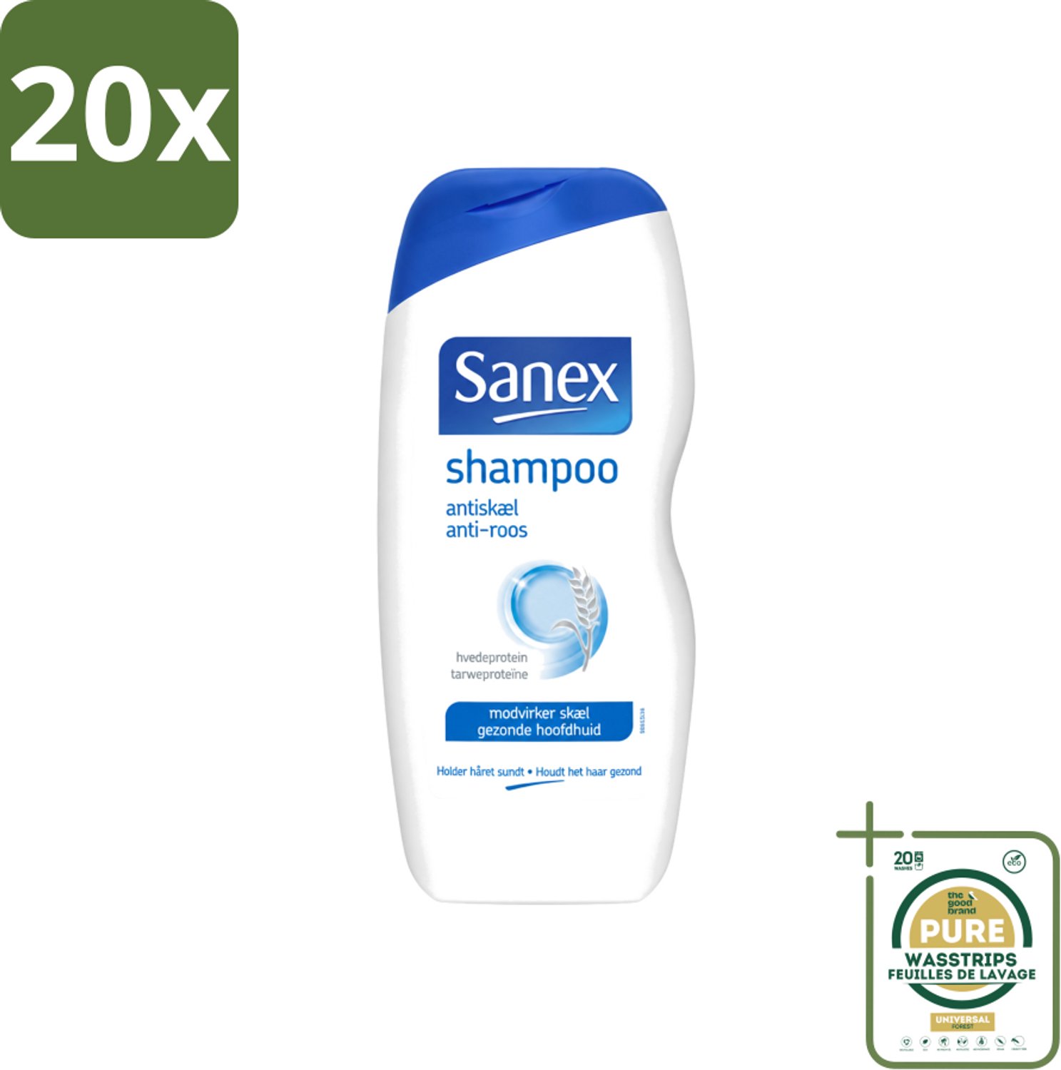 20 x Sanex - Shampoo - Anti-Roos - Tegen Schilfers - 250 ml - Wasstrips - Anti-roos Shampoo - Schilfers Shampoo - Kalmerende Shampoo - Hoofdhuid Verzorging - Schilfers Bestrijding