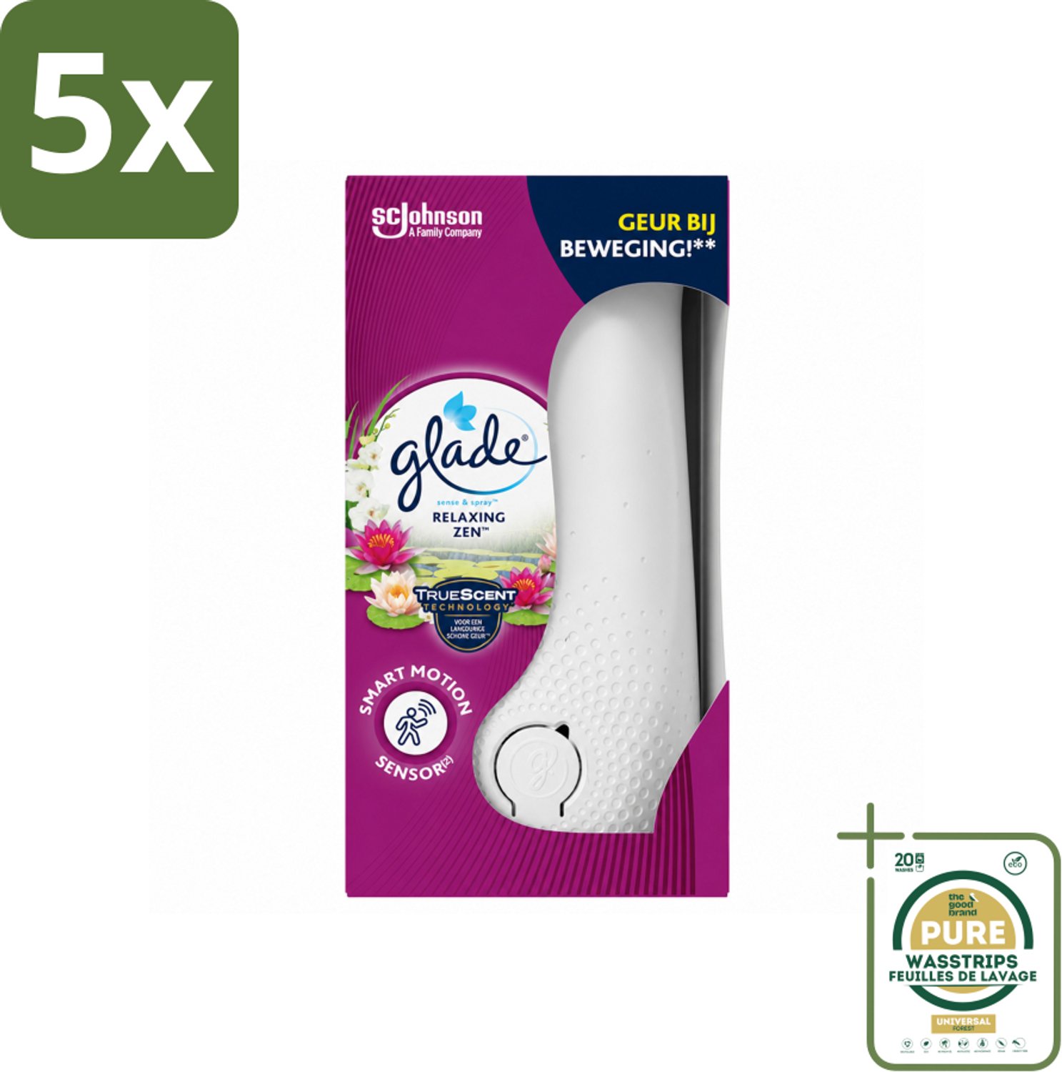 5 x Glade - Houder Sense & Spray - Relaxing Zen - 18 ml - Wasstrips - Luchtverfrisser - Geurhouder - Geurverspreider - Geurapparaat - Geur In Huis