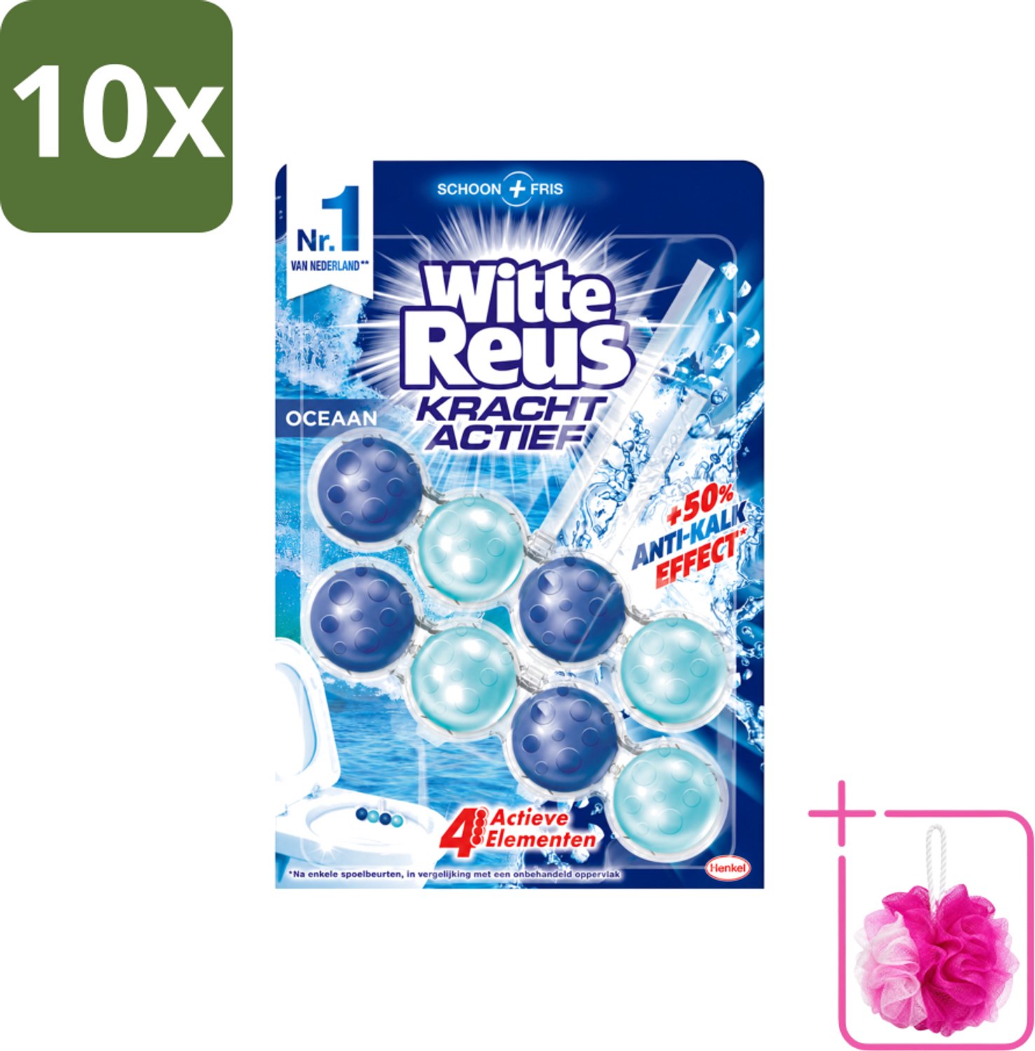 10 x Witte Reus - Kracht Actief WC Blok - Oceaan Boost - 2 Toiletblokken - Bulkverpakking - Toilet reinigen - Douchemop - Frisse geur