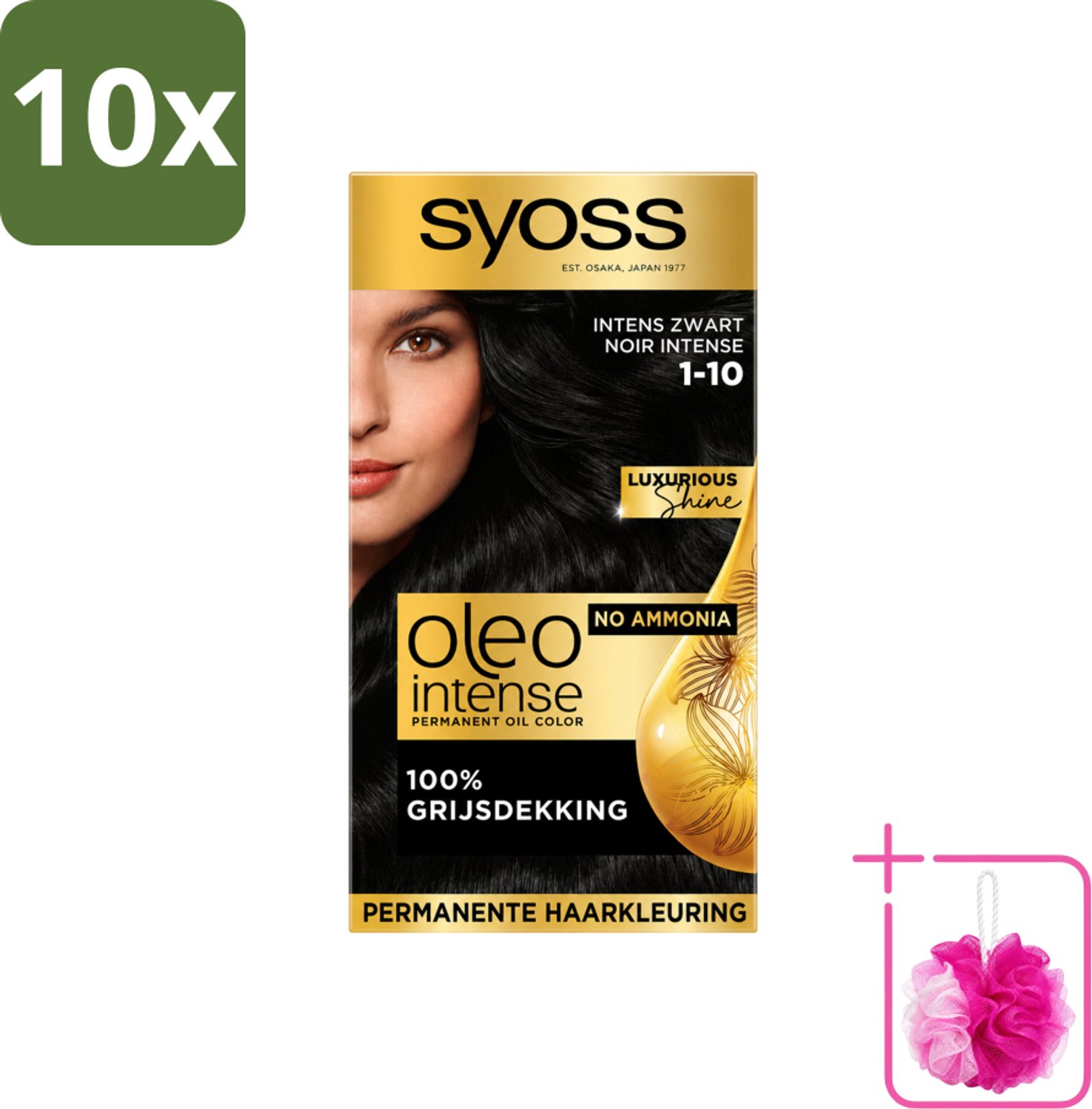 10 x SYOSS - Oleo Intense 1-10 - Haarverf - Permanente Haarkleuring - Intens Zwart - Langdurige Kleur - Bulkverpakking - Intens zwart haar - Douchemop - Permanente haarkleuring zonder ammoniak