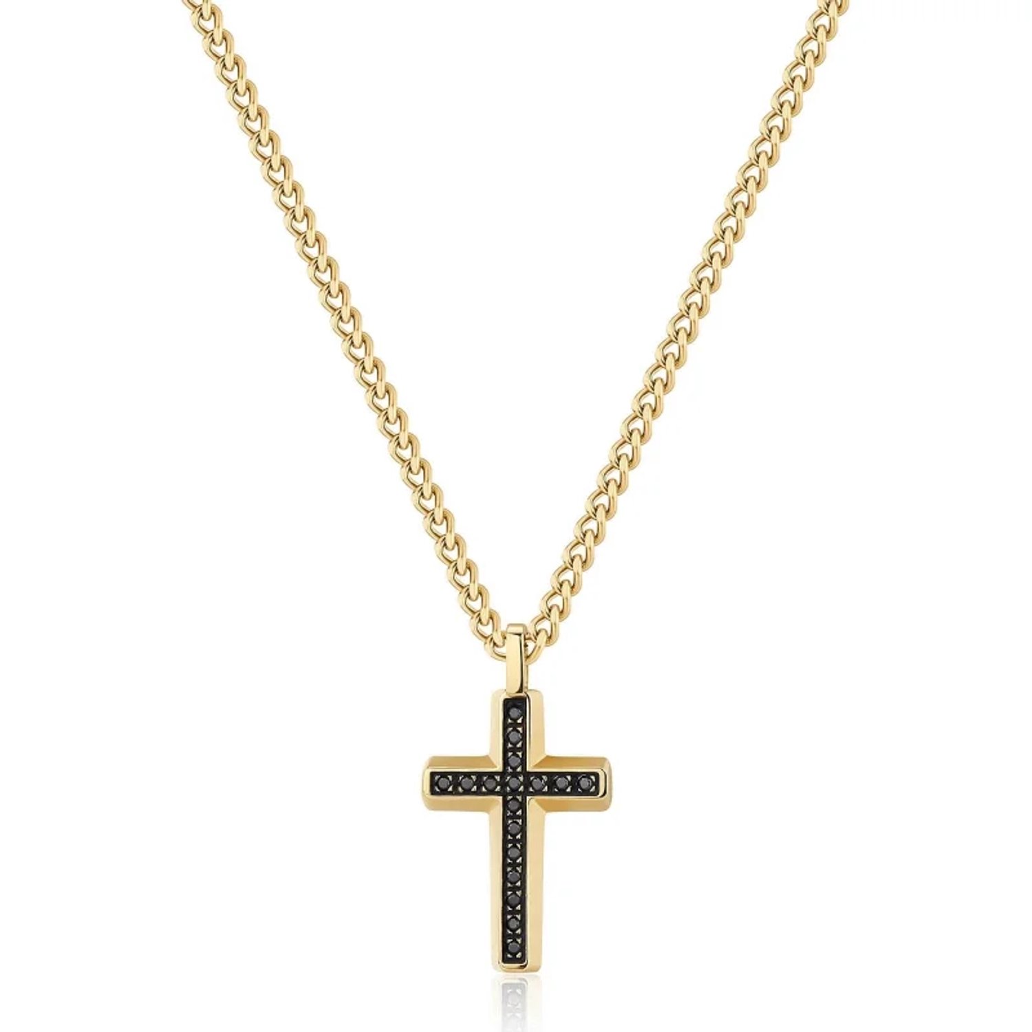 BROSWAY BACKLINER BBC02 GOLD-PLATED KRUIS KETTING MET ZWARTE ZIRKONIA'S 1 STUK