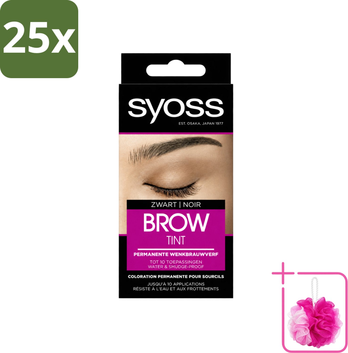 25 x SYOSS - Brow Tint Zwart - Wenkbrauwverf - Langdurige Kleur - Tot 10 Toepassingen - Bulkverpakking - Wenkbrauwverf - Douchemop - Permanente wenkbrauwverf