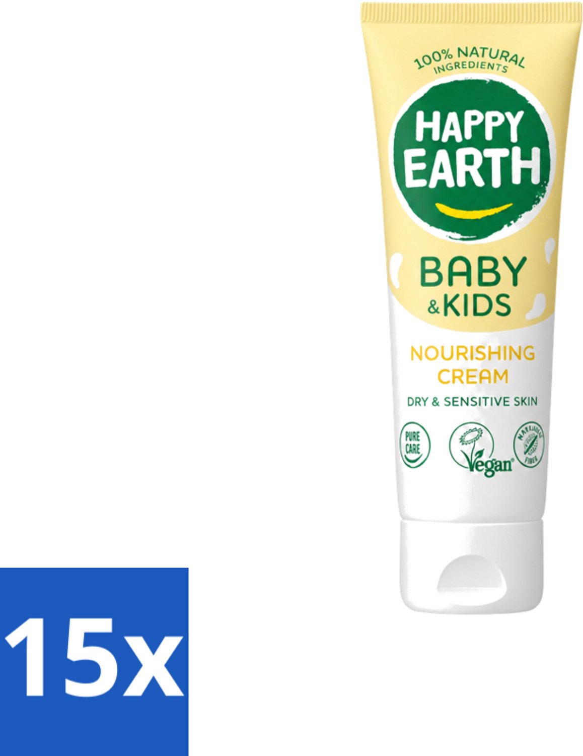 15 x Happy Earth – Nourishing Cream – 100% Natuurlijk Baby & Kids – 75 ml - Voordeelverpakking - 15 stuks