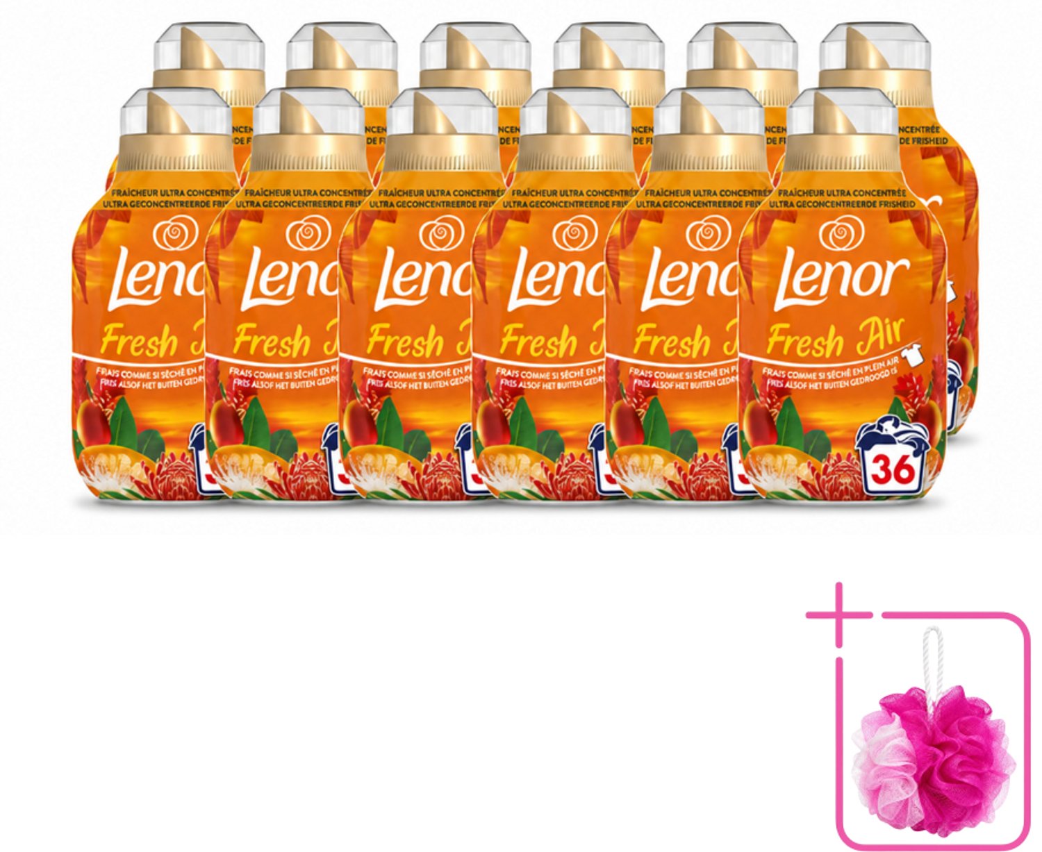 12 x Lenor - Wasverzachter - Fresh Air Tropenzon - Ultra Geconcentreerd - 36 Wasbeurten - Bulkverpakking - Wasverzachter - Douchemop - Frisheid