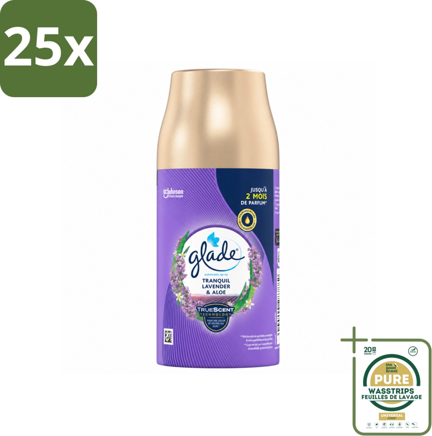 25 x Glade - Automatische Spray - Tranquil Lavender & Aloë - 269 g - Wasstrips - Luchtverfrisser - Lavendel - Tranquil Lavender - Aloe Vera - Geur