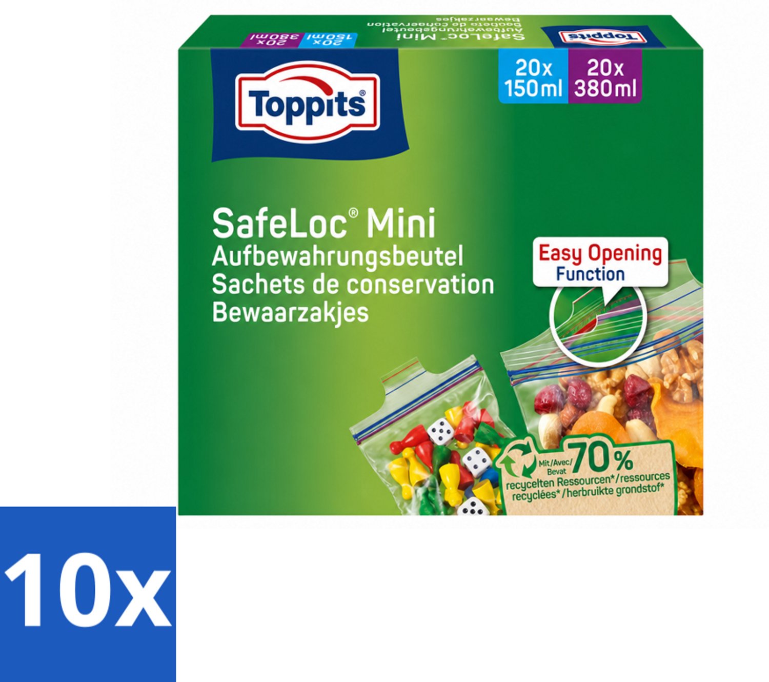 10 x Toppits – Safeloc Mini Zip-Zakjes – 40 Zakjes - Voordeelverpakking - 10 stuks