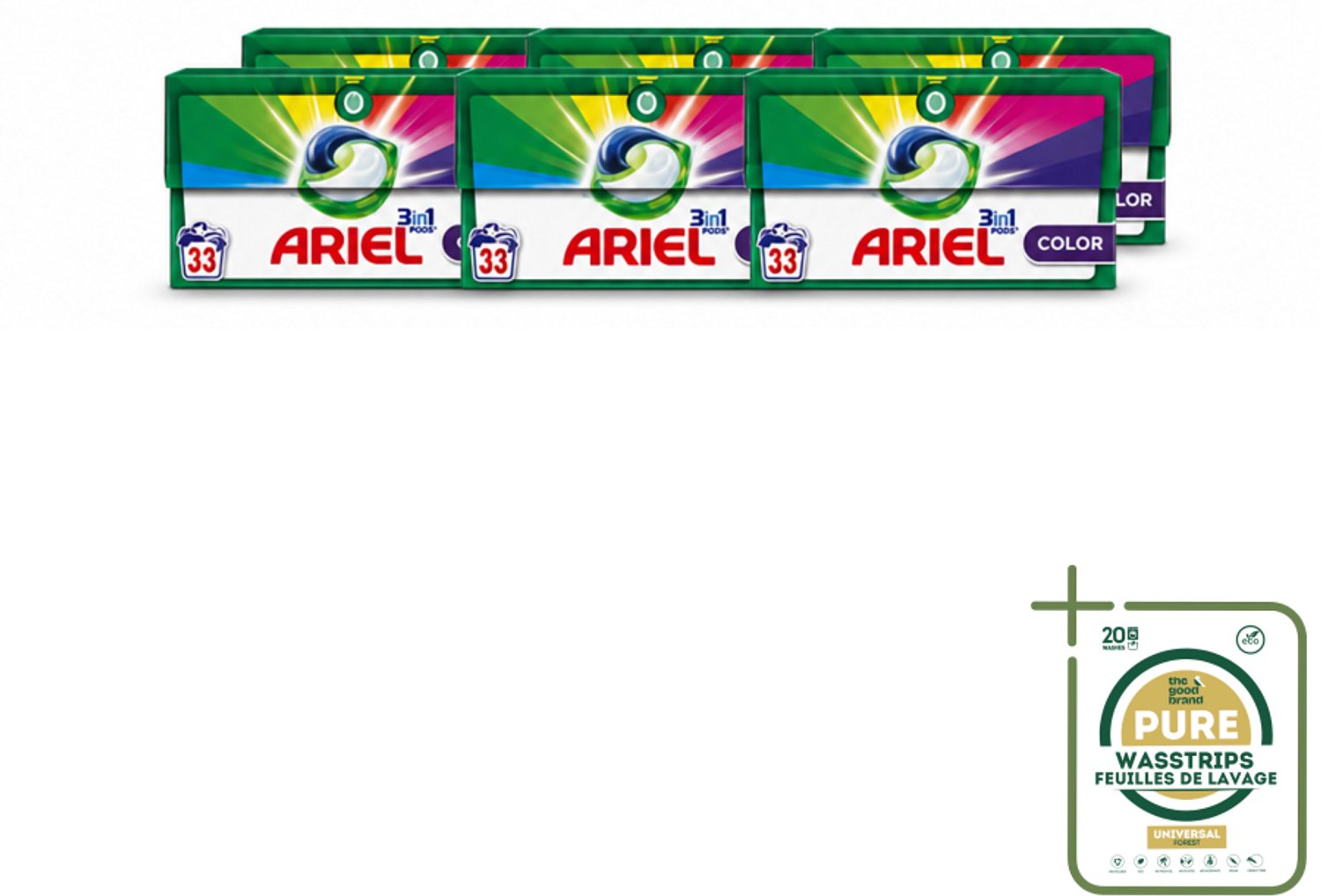 6 x Ariel - 3in1 Wasmiddel Pods - Color - 33 Pods - Wasstrips - 3in1 Wasmiddel - Kleurbehoud - Wasmiddel Voor Gekleurde Was - Pod Wasmiddel - Koud Water Wasmiddel
