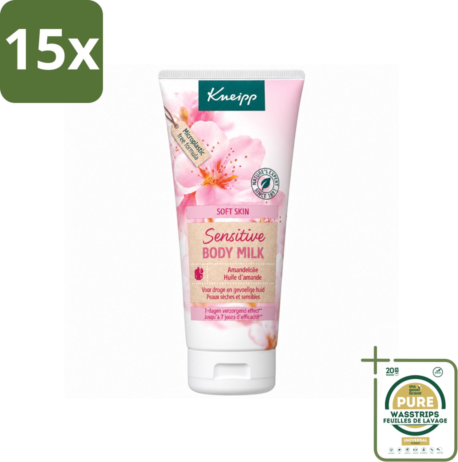 15 x Kneipp - Body lotion - Soft Skin - Amandelbloesem - 200 ml - Wasstrips - Huidverzorging - Droge Huid - Gevoelige Huid - Bodylotion - Amandelolie