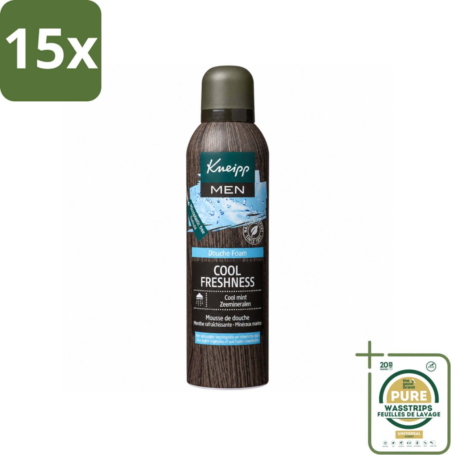 15 x Kneipp - Douche schuim - Men Cool Freshness - Frisse geur - 200 ml - Wasstrips - Douche Schuim Mannen - Frisse Geur - Natuurlijke Ingrediënten - Huid Verzorging - Schuim Voor Douche
