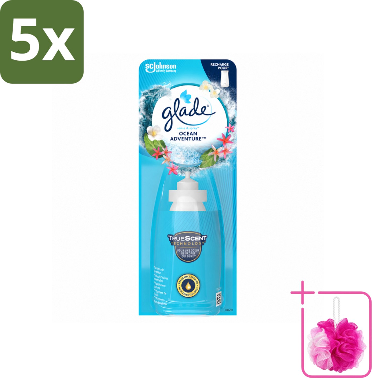 5 x Glade - Sense & Spray - Ocean Adventure - 18 ml - Bulkverpakking - Zeegeur - Douchemop - Citroengeur