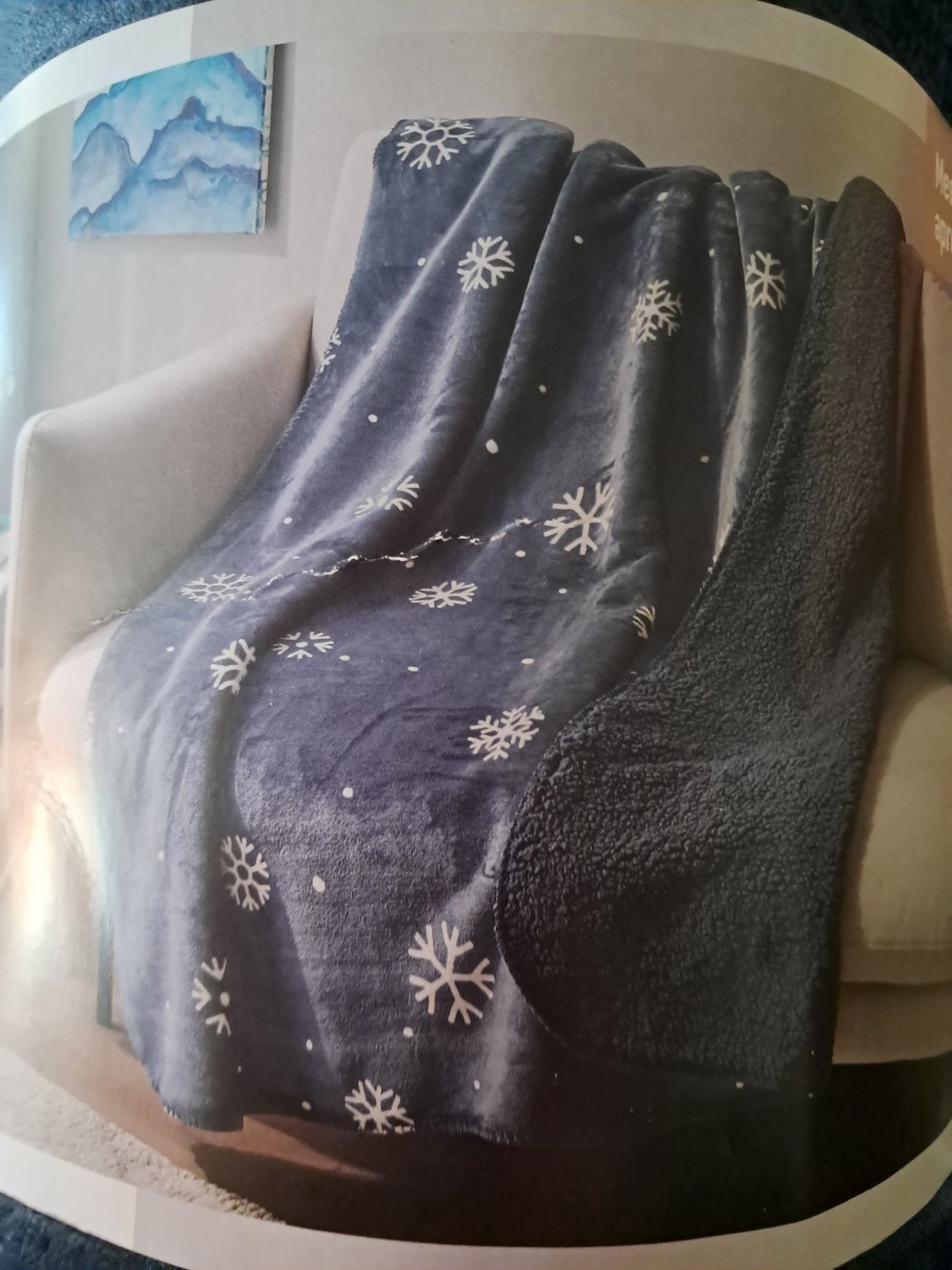 livarno home Knuffeldeken - 140 x 180 cm - Teddy Fleece - Donker blauw met witte sneeuwvlokken motief
