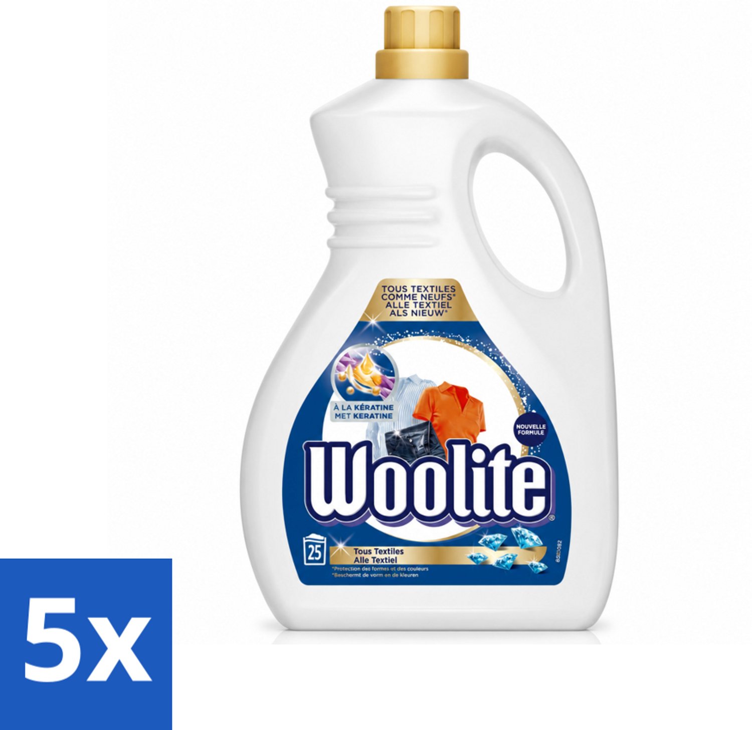 5 x Woolite - Wasmiddel - Vloeibaar Wasmiddel - Alle textiel - 25wb/1,5L - Voordeelverpakking - 5 stuks