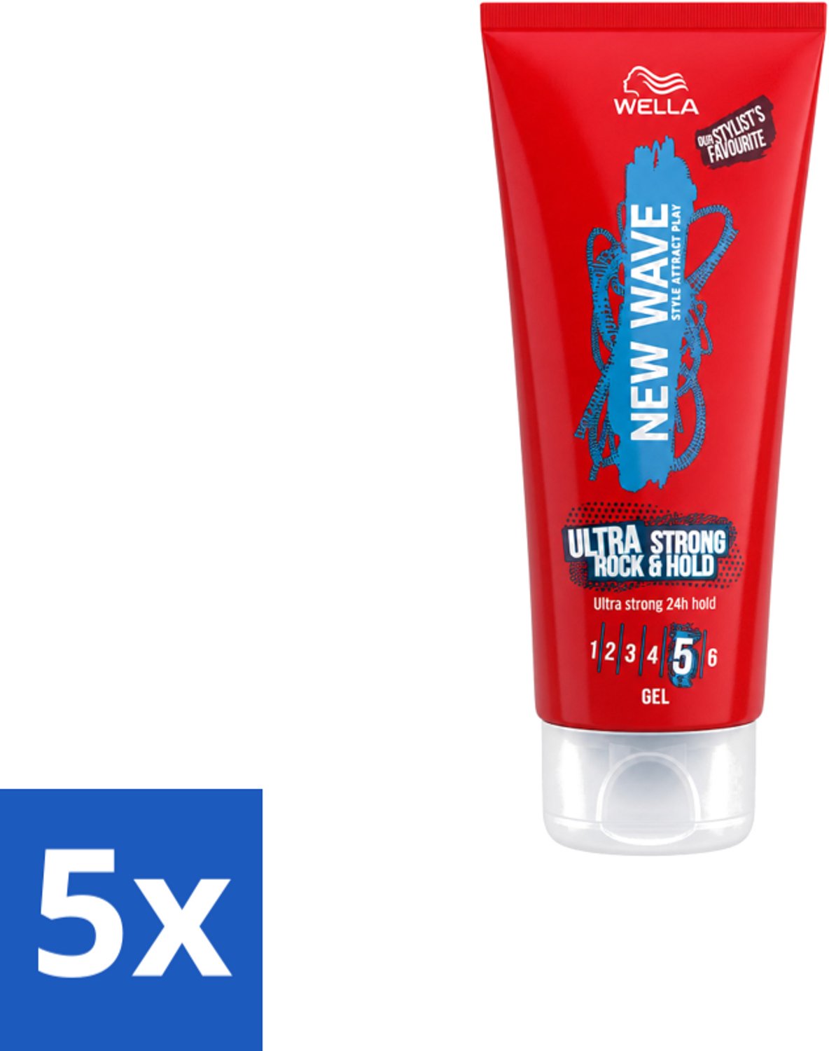 5 x Wella – New Wave Rock’n Hold Ultra Strong – Haargel – 200 ml - Voordeelverpakking - 5 stuks