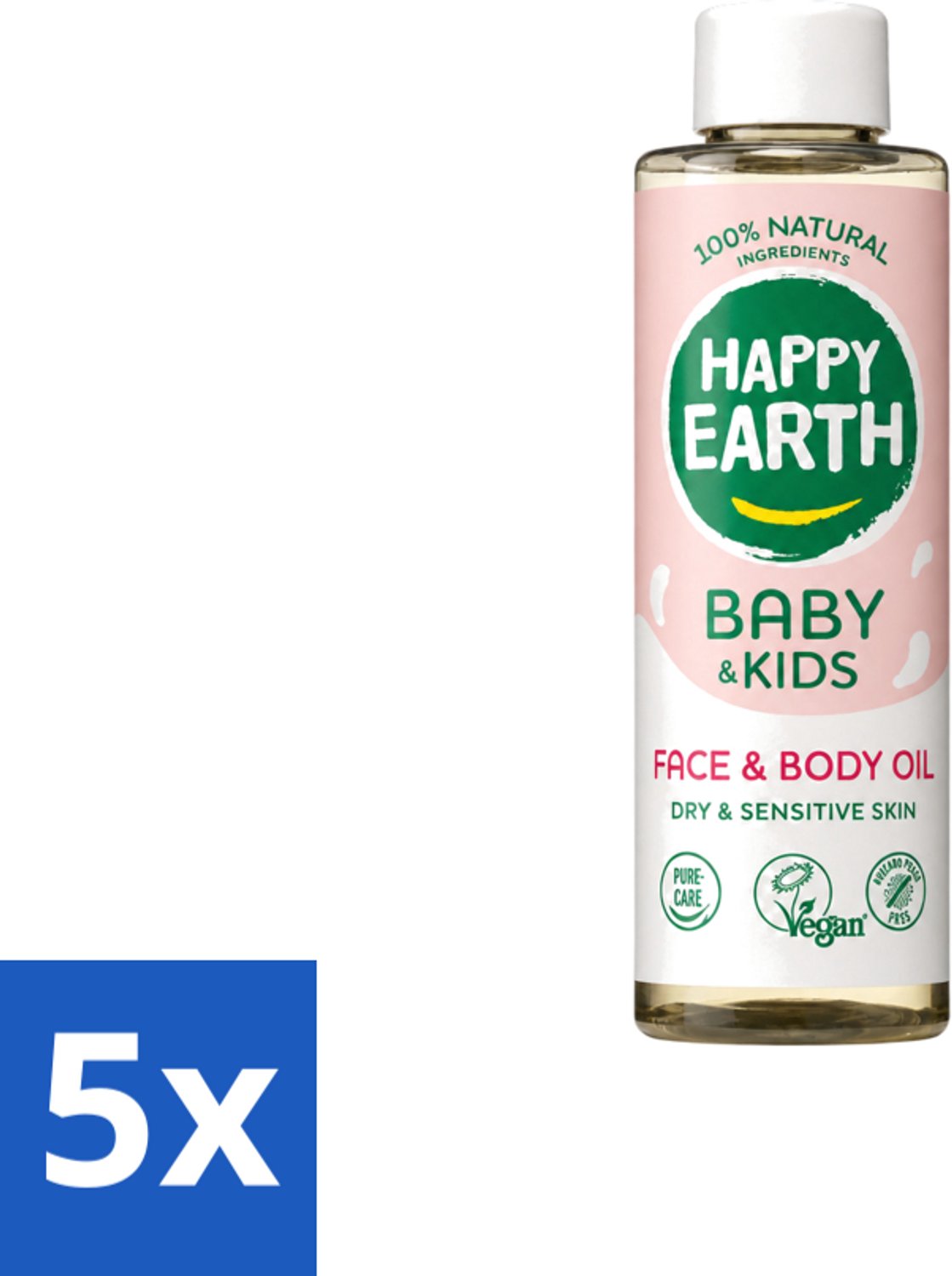 5 x Happy Earth – Face & Body Oil – 100% Natuurlijk Baby & Kids – 150 ml - Voordeelverpakking - 5 stuks