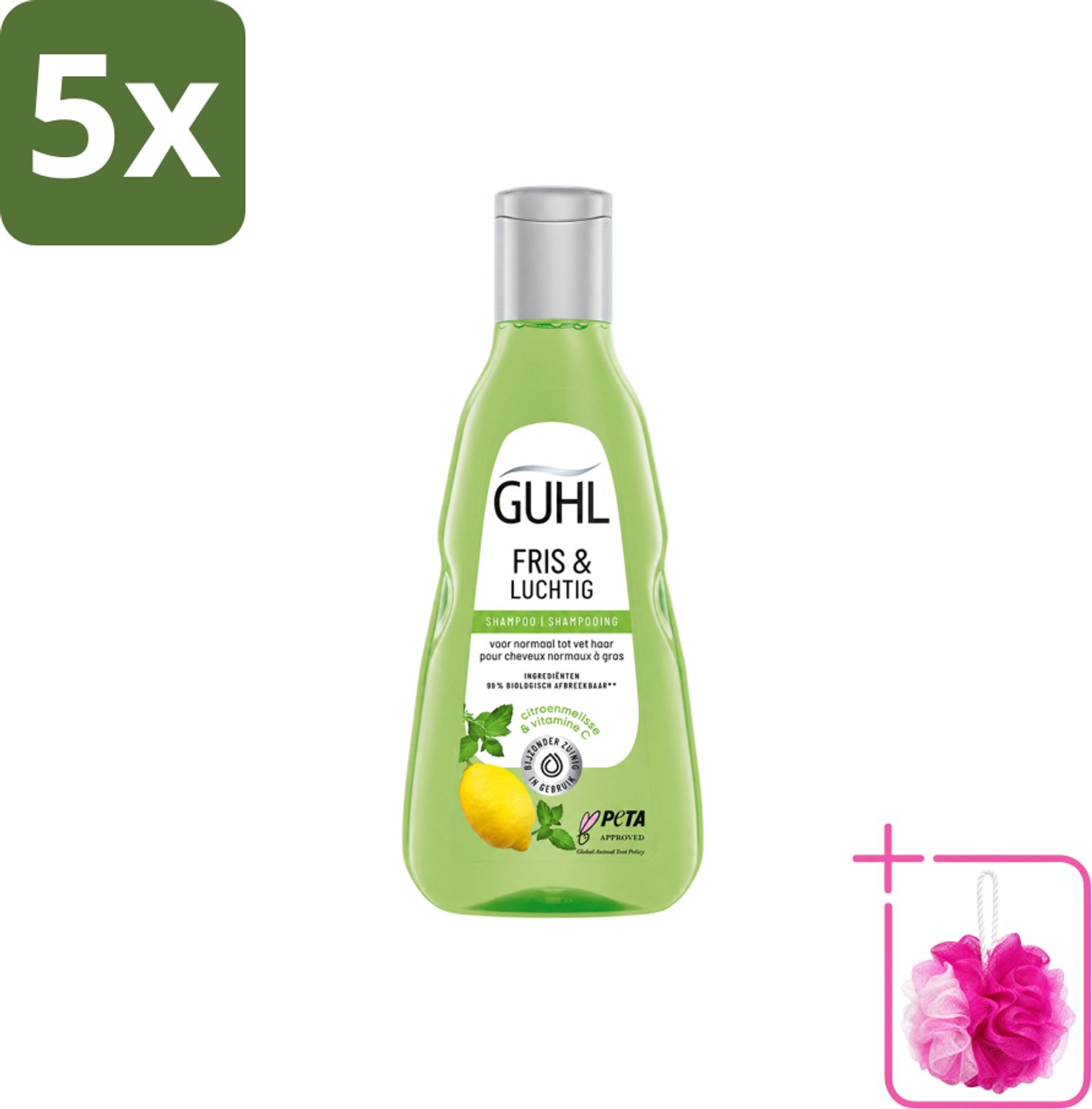 5 x Guhl - Shampoo - Fris & Luchtig - 250 ml - Bulkverpakking - Fris haar - Douchemop - Luchtig haar