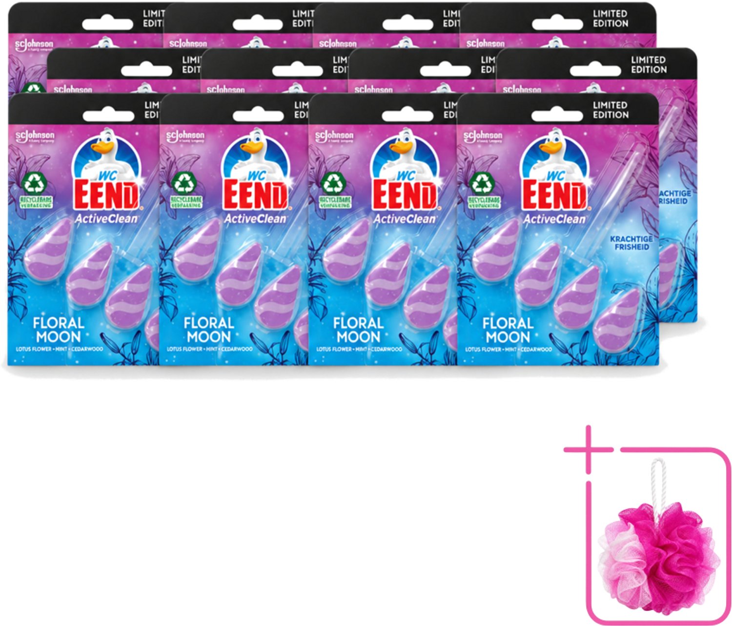 12 x WC Eend - Active Clean Floral Moon - Toiletblok - Lotus, Munt & Cederhout Geur - 38 gr - Bulkverpakking - Toiletblok - Douchemop - Geur