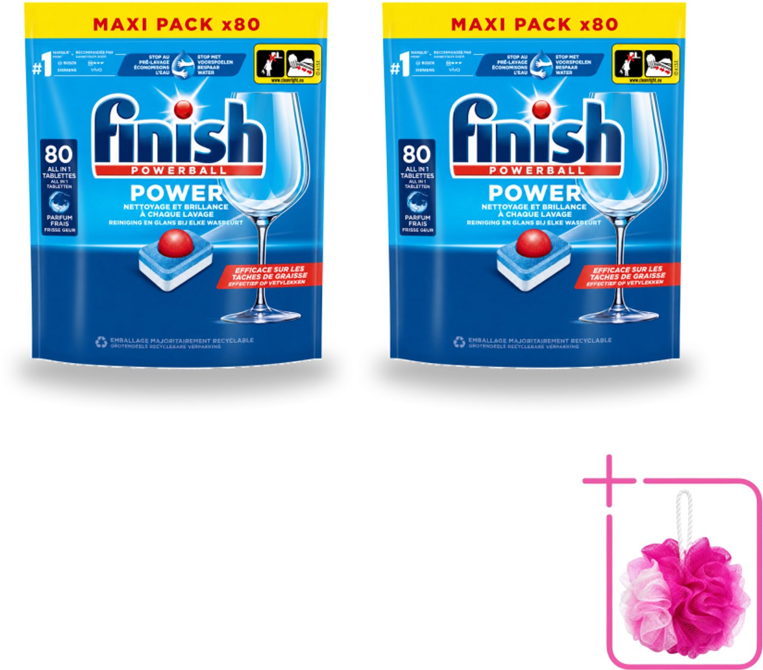 2 x Finish - Vaatwasmiddel - Power All in One Regular - Effectieve Alles-in-1 Reiniging - 80 capsules - Bulkverpakking - Vaatwas - Douchemop - Vaatwasser