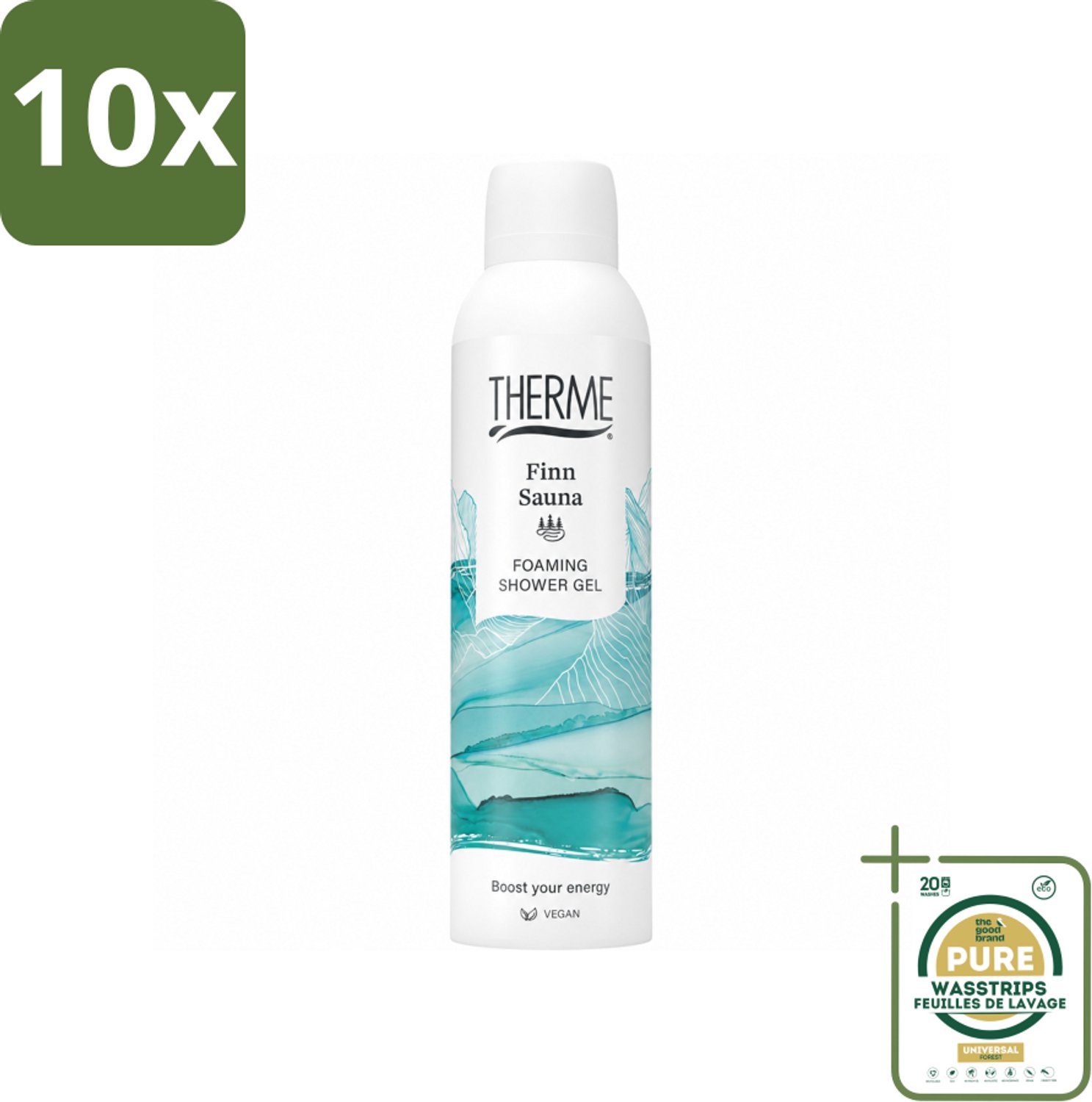 10 x Therme - Finn Sauna - Schuimende Douchegel - Verfrissend - Verzorgend - 200ml - Wasstrips - Douchegel - Schuimende Douchegel - Wellness - Eucalyptus - Menthol