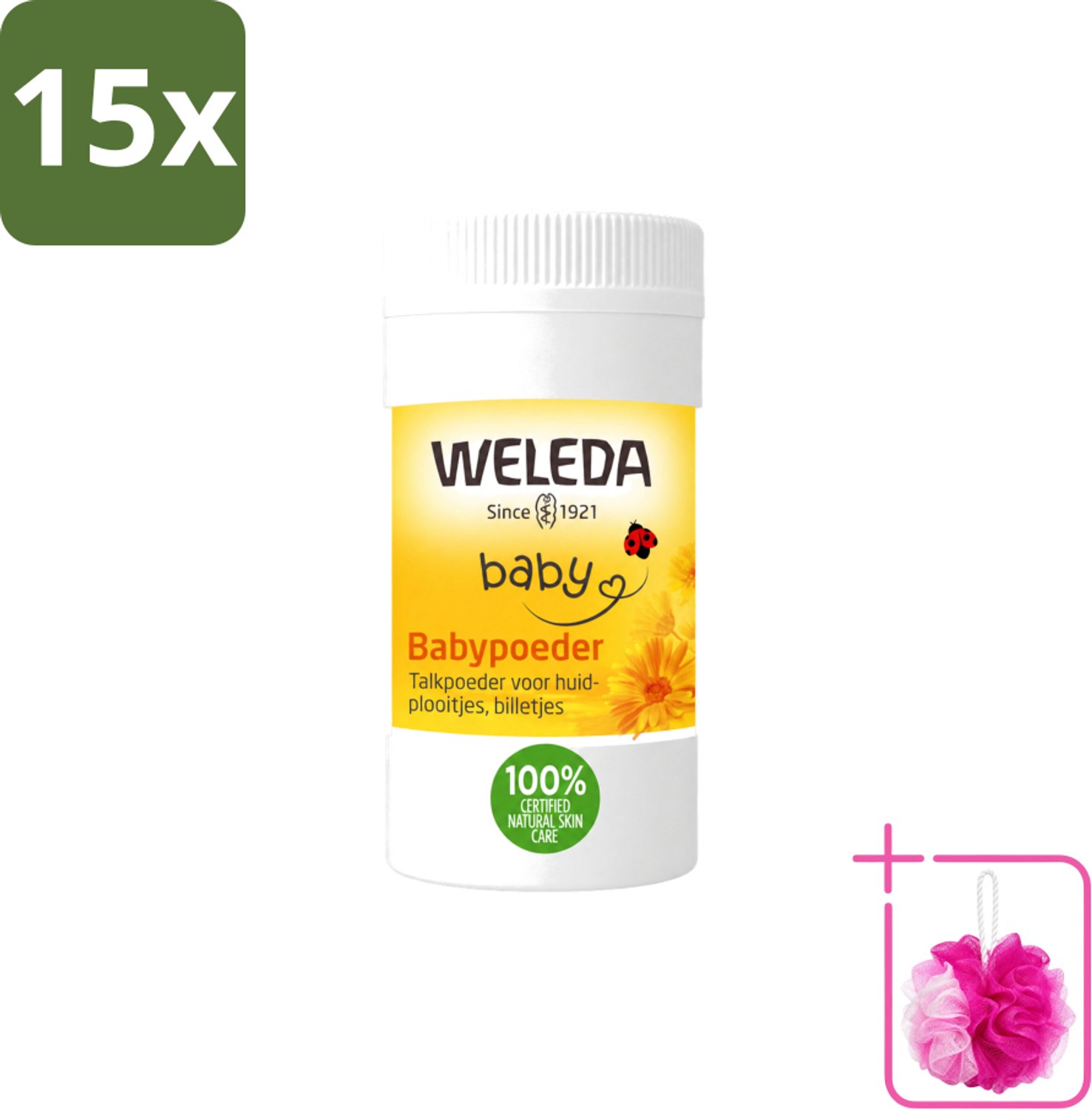 15 x WELEDA - Babypoeder - Baby & Kind Calendula - 20 g - Bulkverpakking - Babyhuid verzorging - Douchemop - Poeder voor babyhuid