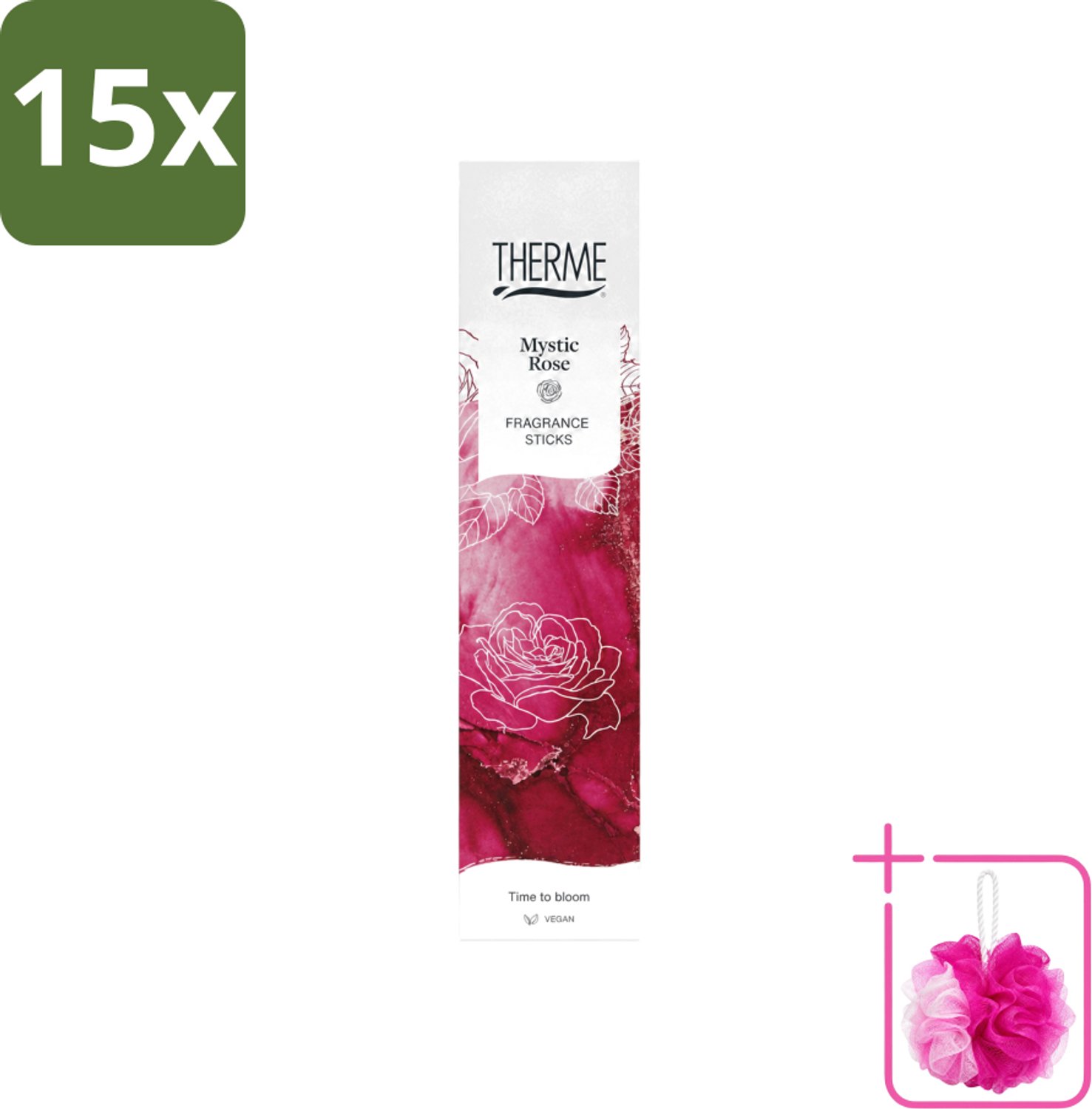15 x Therme - Mystic Rose - Geurstokjes - Langdurige Geur - Aromatisch - 100ml - Bulkverpakking - Geurstokjes - Douchemop - Geur