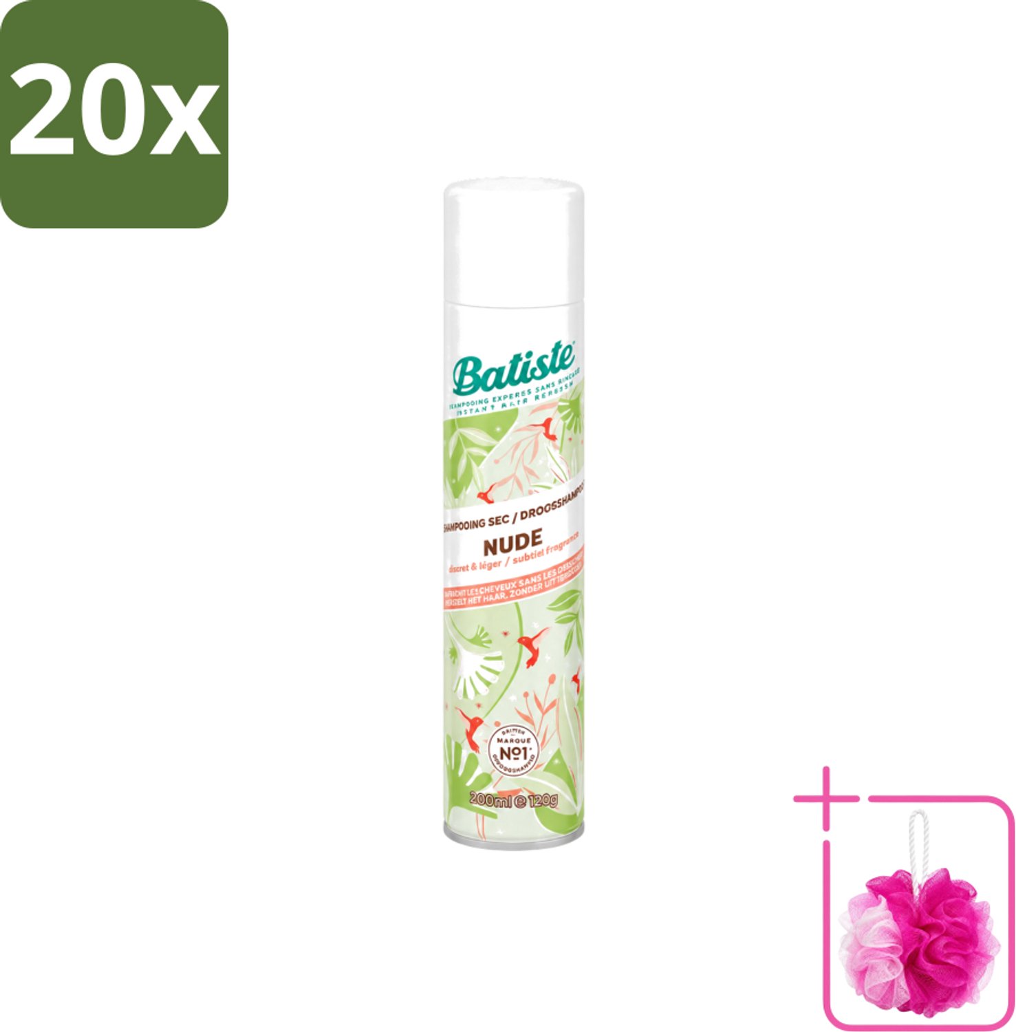 20 x Batiste - Nude - Droogshampoo - Frisse Look - Volume en Textuur - 200ml - Bulkverpakking - Droogshampoo - Douchemop - Fris haar
