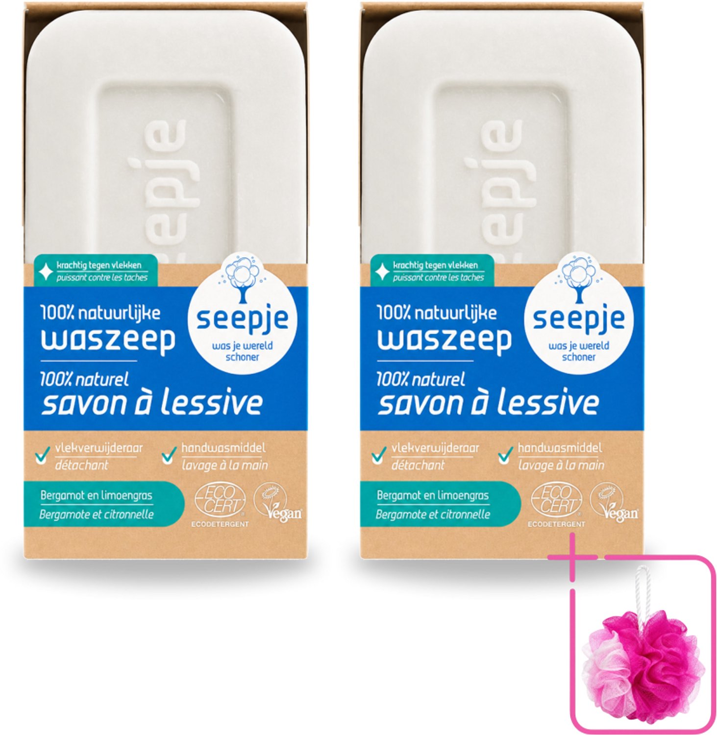 2 x Seepje - Waszeep - Handgemaakt & Natuurlijke Ingrediënten - Blok - 120 gr - Bulkverpakking - Natuurlijke wasmiddelen - Douchemop - Zeepblok