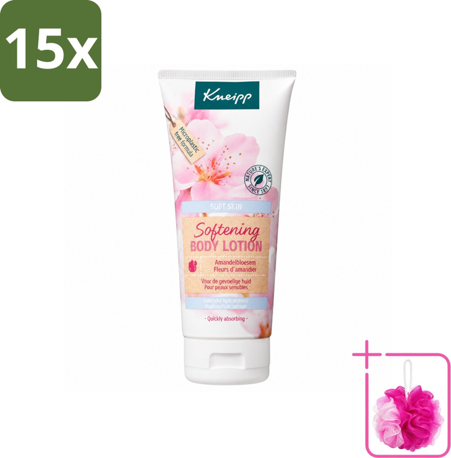 15 x Kneipp - Body lotion - Soft Skin - Amandelbloesem - 200 ml - Bulkverpakking - Gevoelige huid - Douchemop - Amandelolie