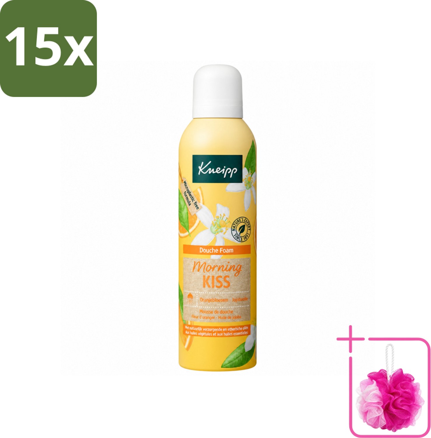 15 x Kneipp - Douche schuim - Morning Kiss - Oranjebloesem - 200 ml - Bulkverpakking - Douche foam - Douchemop - Ochtendritueel