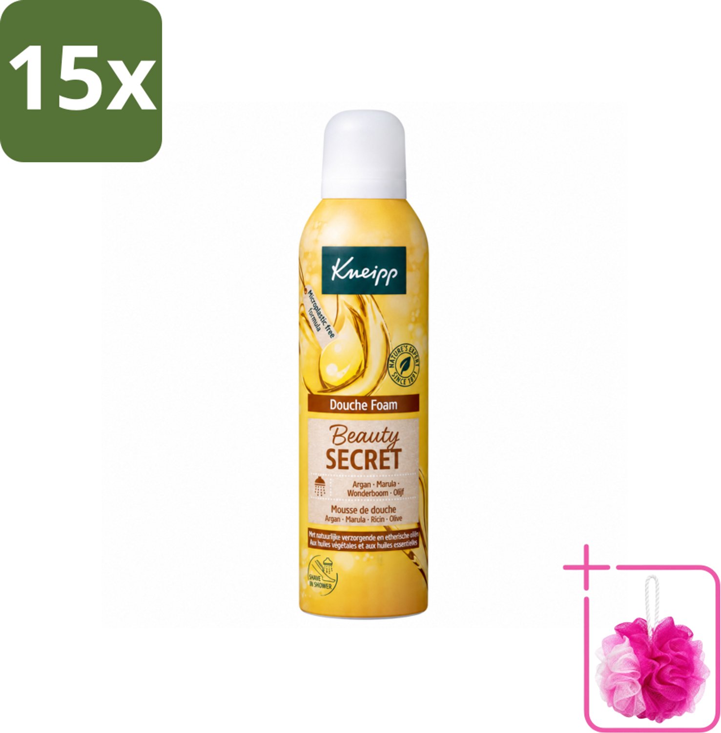 15 x Kneipp - Douche schuim - Beauty Secret - 200 ml - Bulkverpakking - Douche foam - Douchemop - Natuurlijke oliën