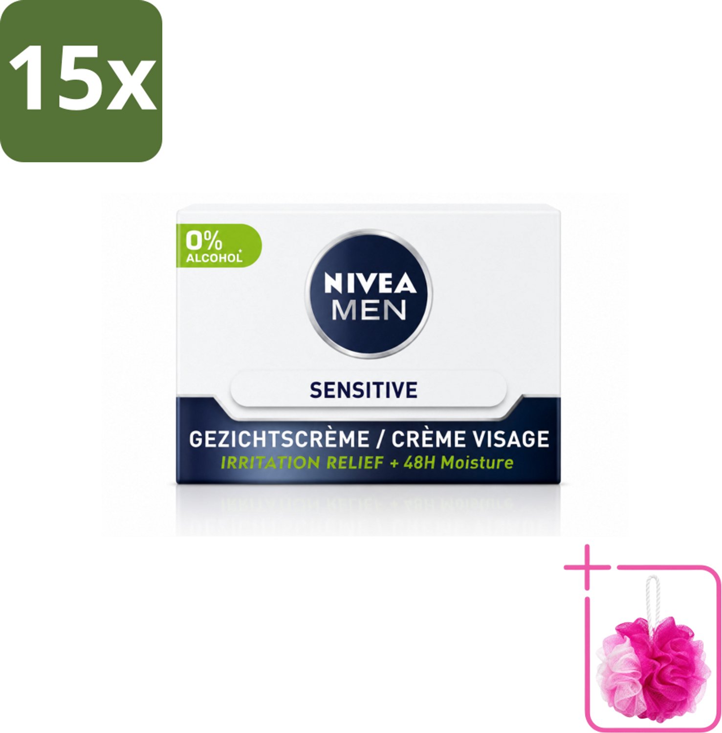 15 x NIVEA MEN - Sensitive - Dagcrème Gezicht - 50 ml - Bulkverpakking - Gevoelige huid - Douchemop - Dagcrème