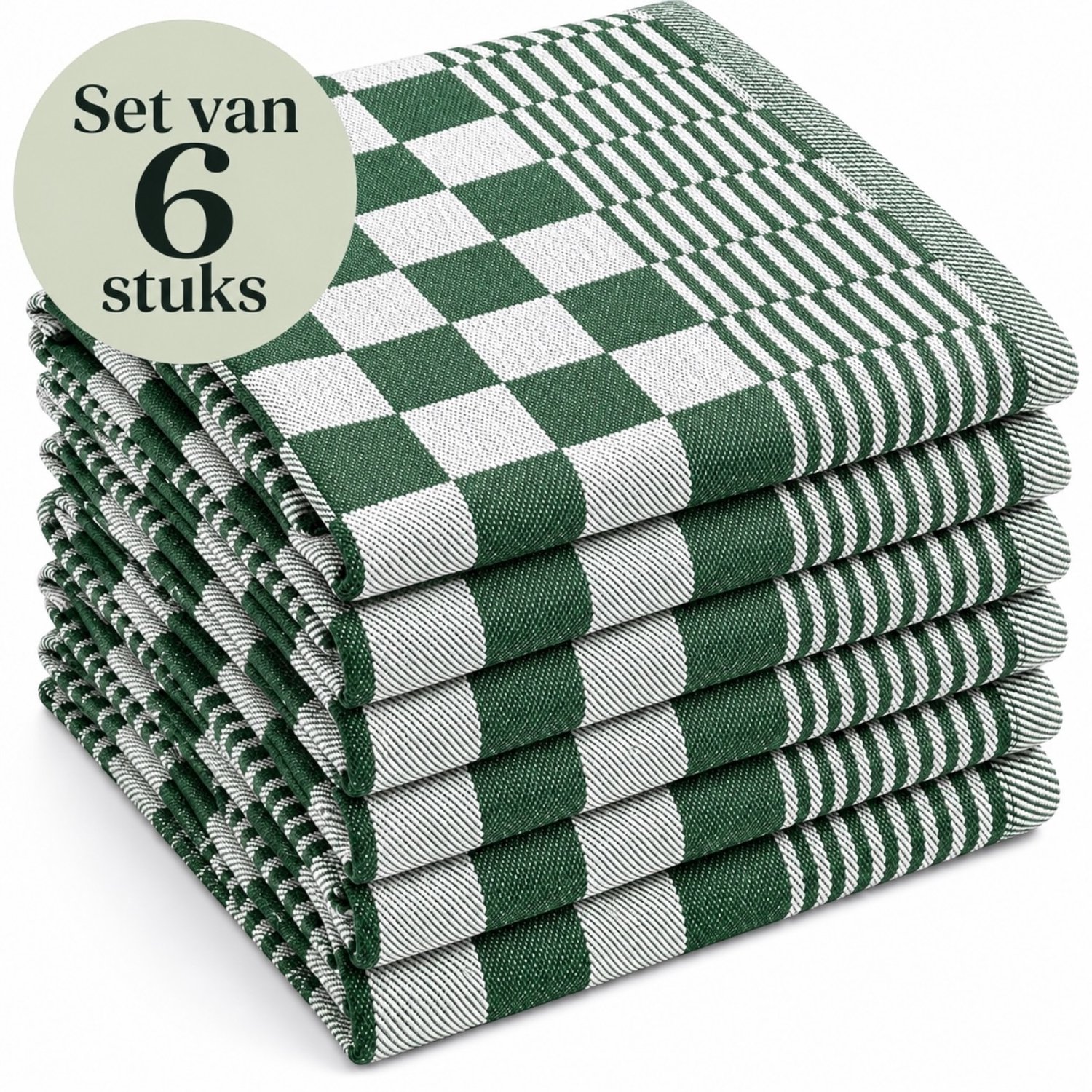 Bedsupplies Theedoeken - Geblokt - 100% Katoen - 65x65cm - 6 Stuks - Groen