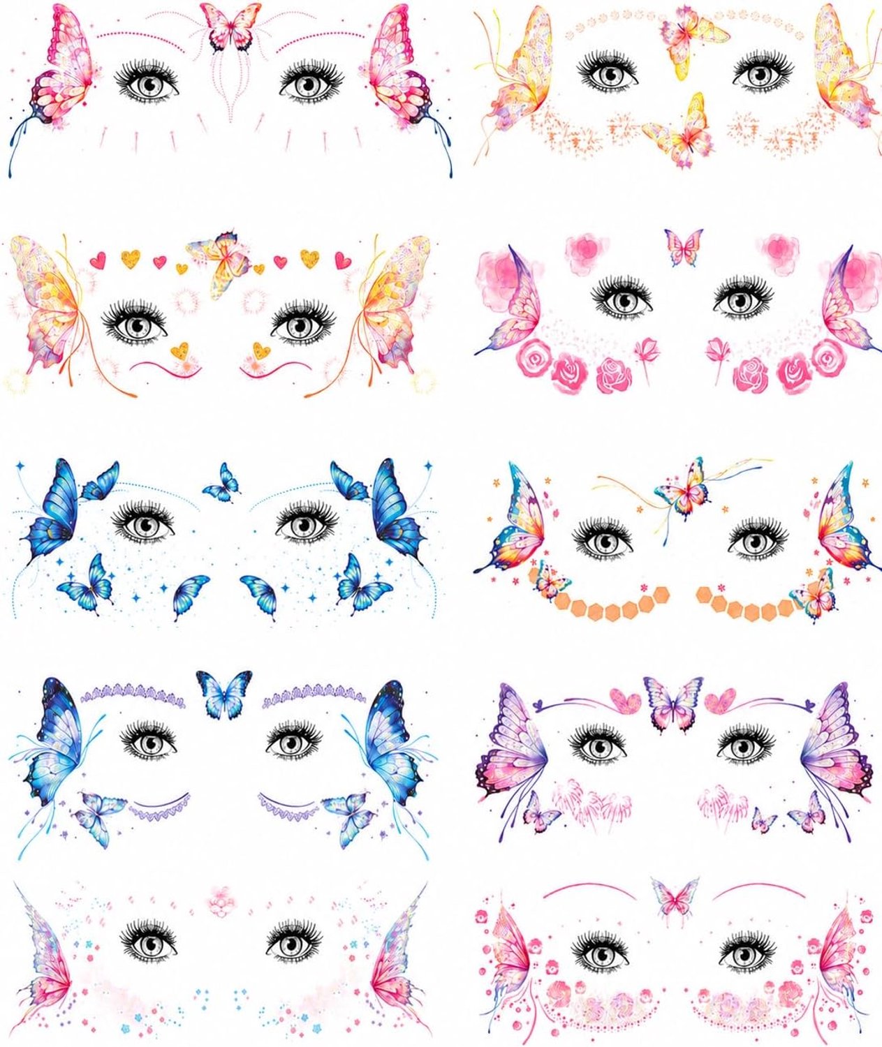 Tijdelijke vlindertatoeages, waterdichte glitter gezichts- en lichaamsstickers, 6,8 x 12 cm, watertransferstickers voor festival, party, carnaval en cosplay