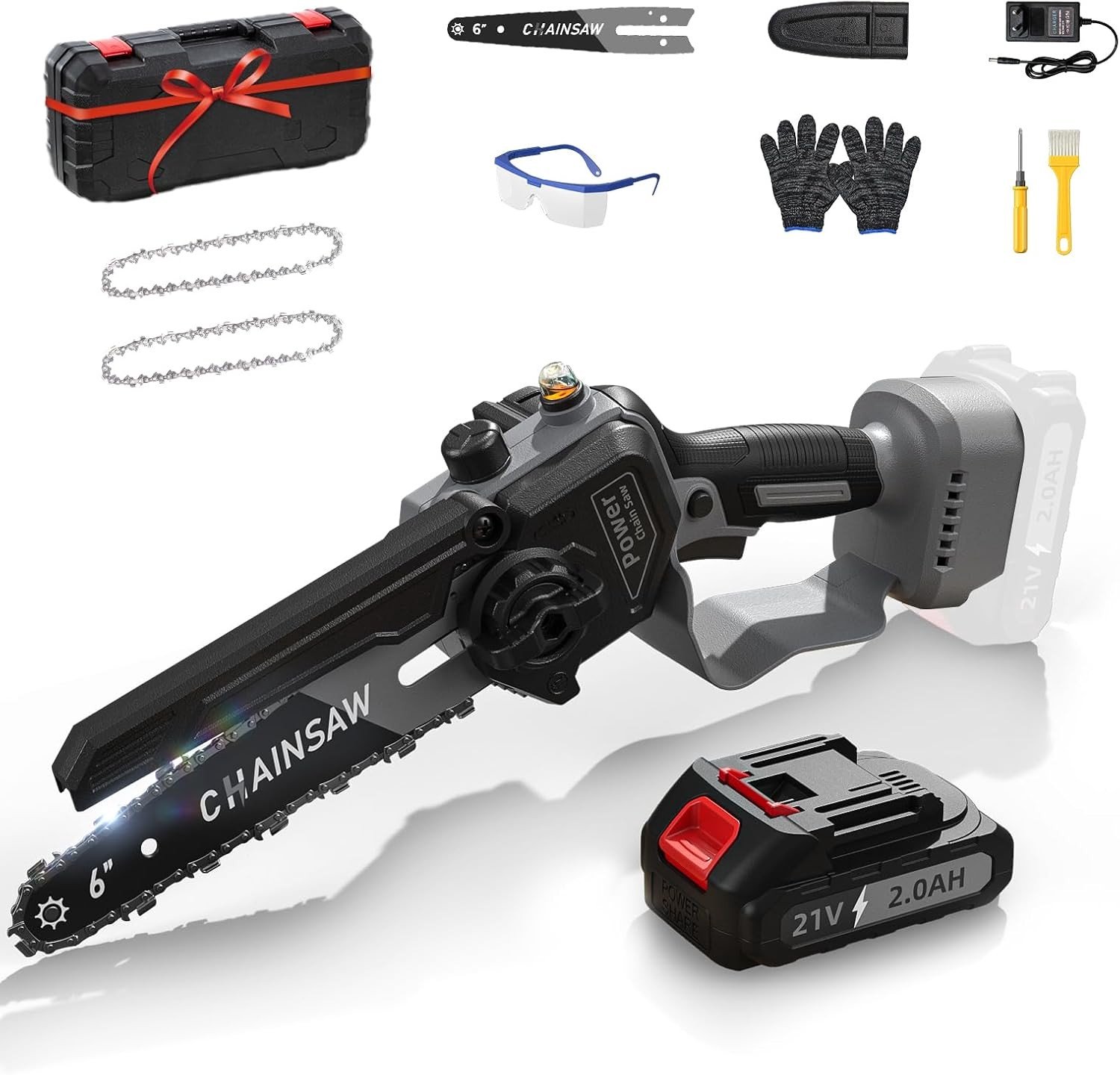 Draadloze Mini Kettingzaag van 15 cm, Elektrische Zaag met Borstelloze Motor, Ideaal voor Houtbewerking, Tuinonderhoud en DIY Projecten