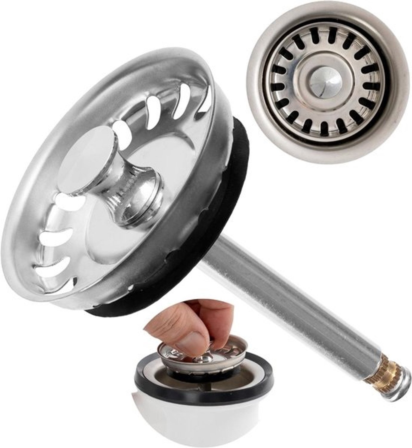 Spoelbakzeef - Afvoerzeefmandje - Vervanging voor keukenafvoer - Verstelbare pen - 52 mm diameter - Zilverkleurig