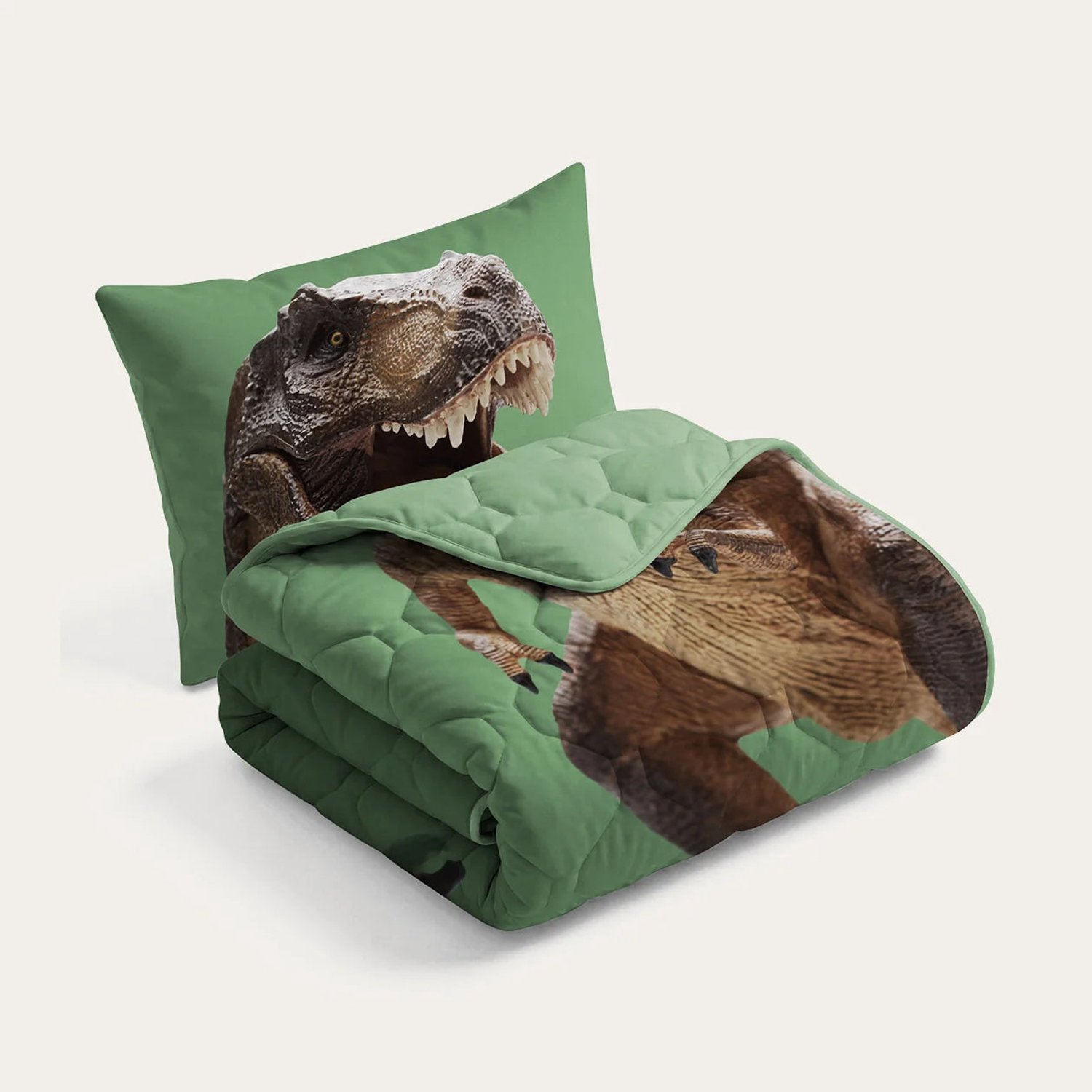 HappyBed Kinderdekbed zonder overtrek 140x200 - Wasbaar dekbed - Dekbed zonder hoes - 2 in 1 dekbed - Dekbed met print - Hoesloos dekbed - Dino