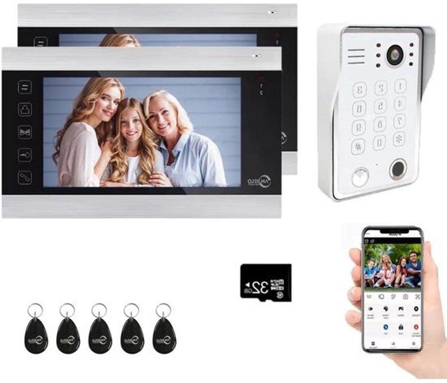 Video Deurintercom Systeem - Videodeurbel Set - Woning beveiligen - 5-in-1 Ontgrendeling - 7 inch - Wit