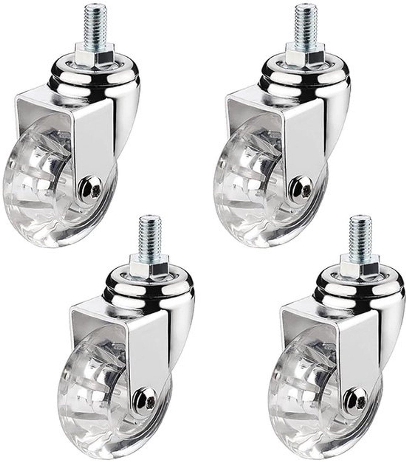 Zwenkwielen voor meubels - Transparante wieltjes - Meubels verplaatsen - Stille loop en rem - 50 mm M8 - Transparant