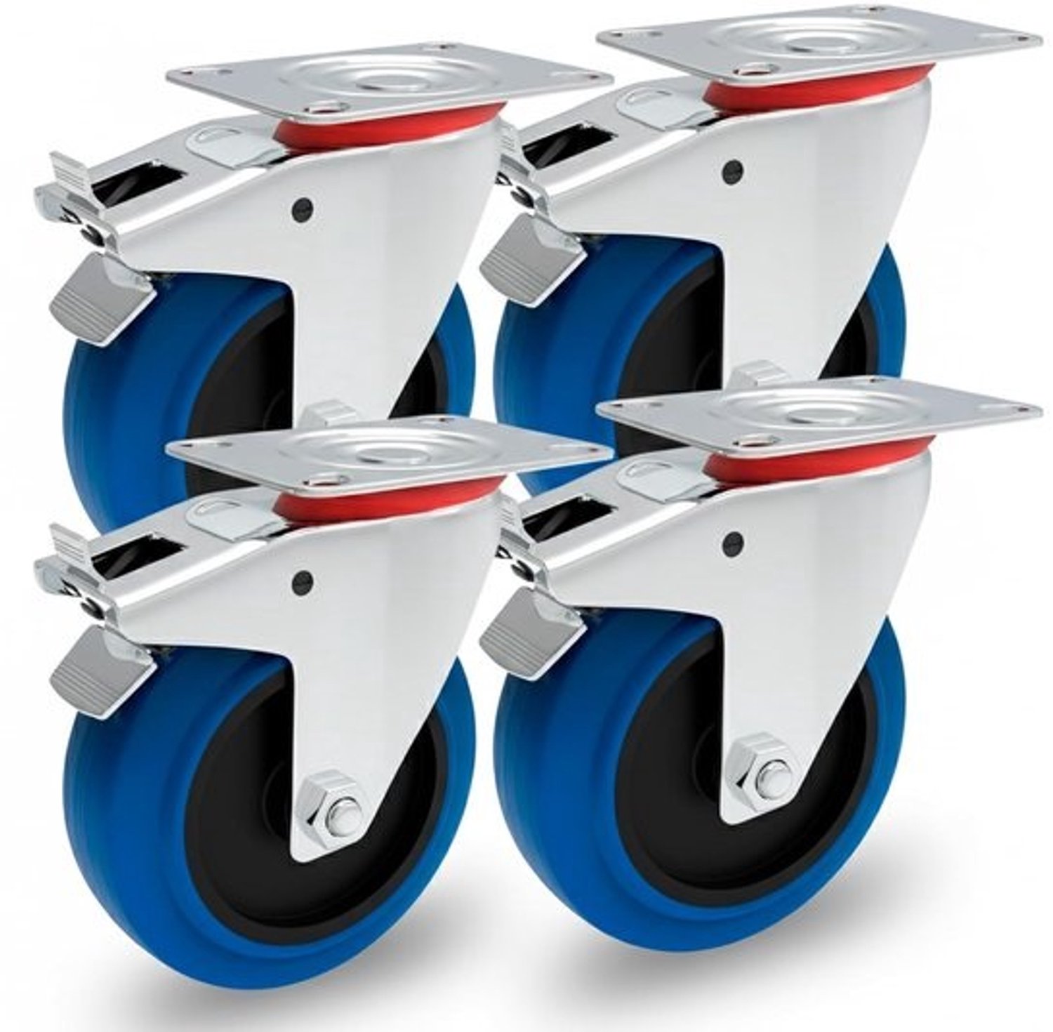 Set transportwielen - Zwenkwielen met rem - Voor het verplaatsen van meubels - Licht en stil - 100 mm - Blauw
