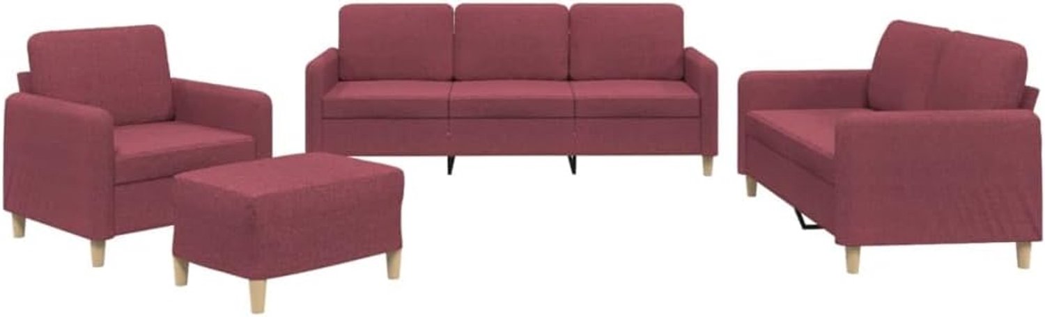 Bankset met kussens, 4-delig, stof, rood-rood, houtstructuur
