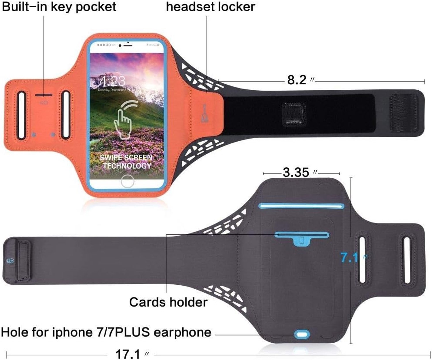 Hoes ultradunne armband sport wandelen hardlopen fitness fietsen sportschool voor Vivo Y91 MT6762 (2019) - oranje