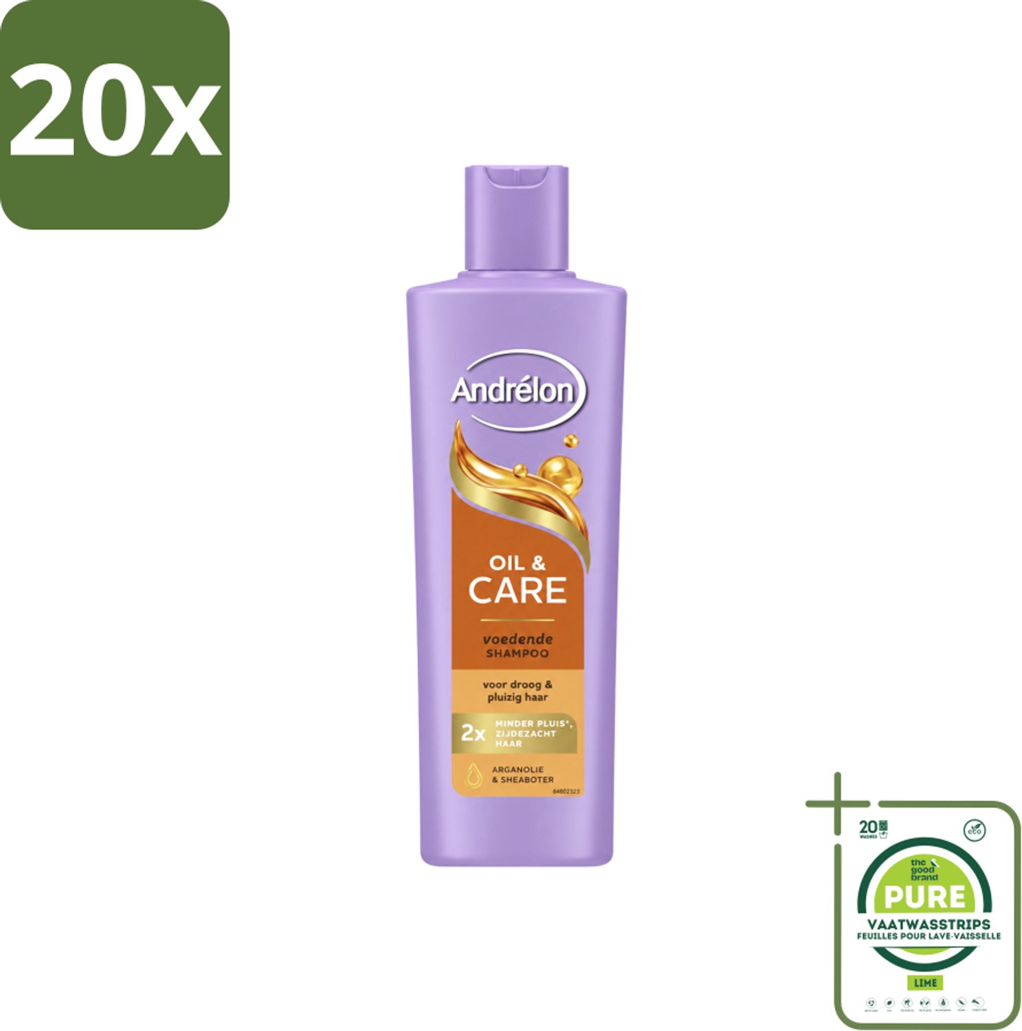 20 x Andrélon – Shampoo – Oil & Care – 250 ml - Grootverpakking - Vaatwasstrips - Droog Haar - Pluis - Haar Verzorging - Haar Voeding - Arganolie