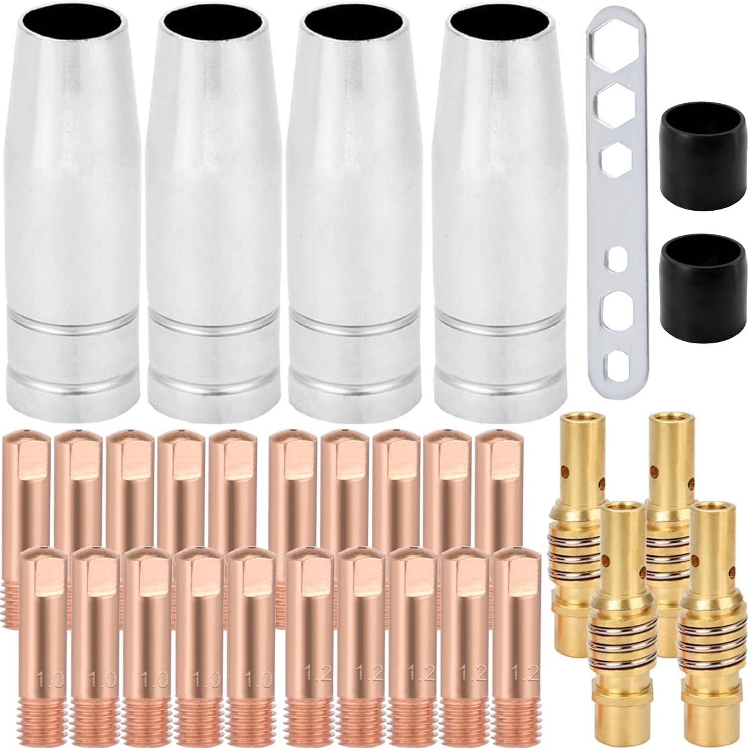 15AK MIG Gasmondstukken Gasdiffusers Contactpunten (0,6 0,8 1,0 1,2 mm) Isolatoren MIG/MAG Lasbranderset Verbruiksartikelen M6 Geleidende punt Mondstukhouder Lasbranderset