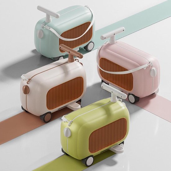 Kinderrit op Bagage, Multifunctionele Berijdbare Koffer voor Peuters met 90 Graden Opvouwbare Pedalen, Capaciteit van 25 Kg, Handbagage voor Kinderen (Rozet)