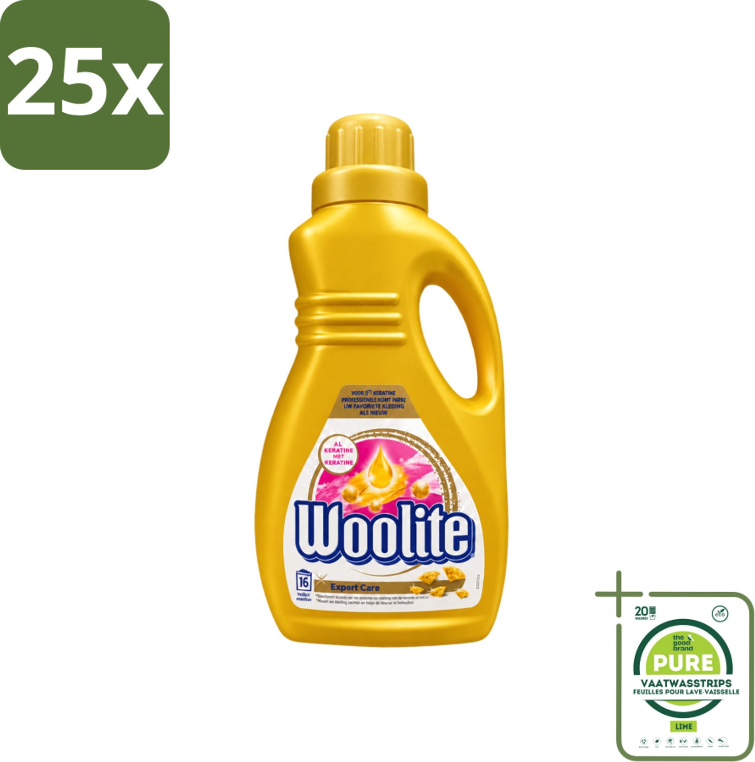 25 x Woolite Expert Care - Vloeibaar Wasmiddel - Met Keratine - Delicate Was - 16 Wasbeurten - 1L - Grootverpakking - Vaatwasstrips - Delicate Was - Keratine Wasmiddel - Kleding Verzorging - Wasmiddel Voor Delicate Stoffen - Glans Behouden